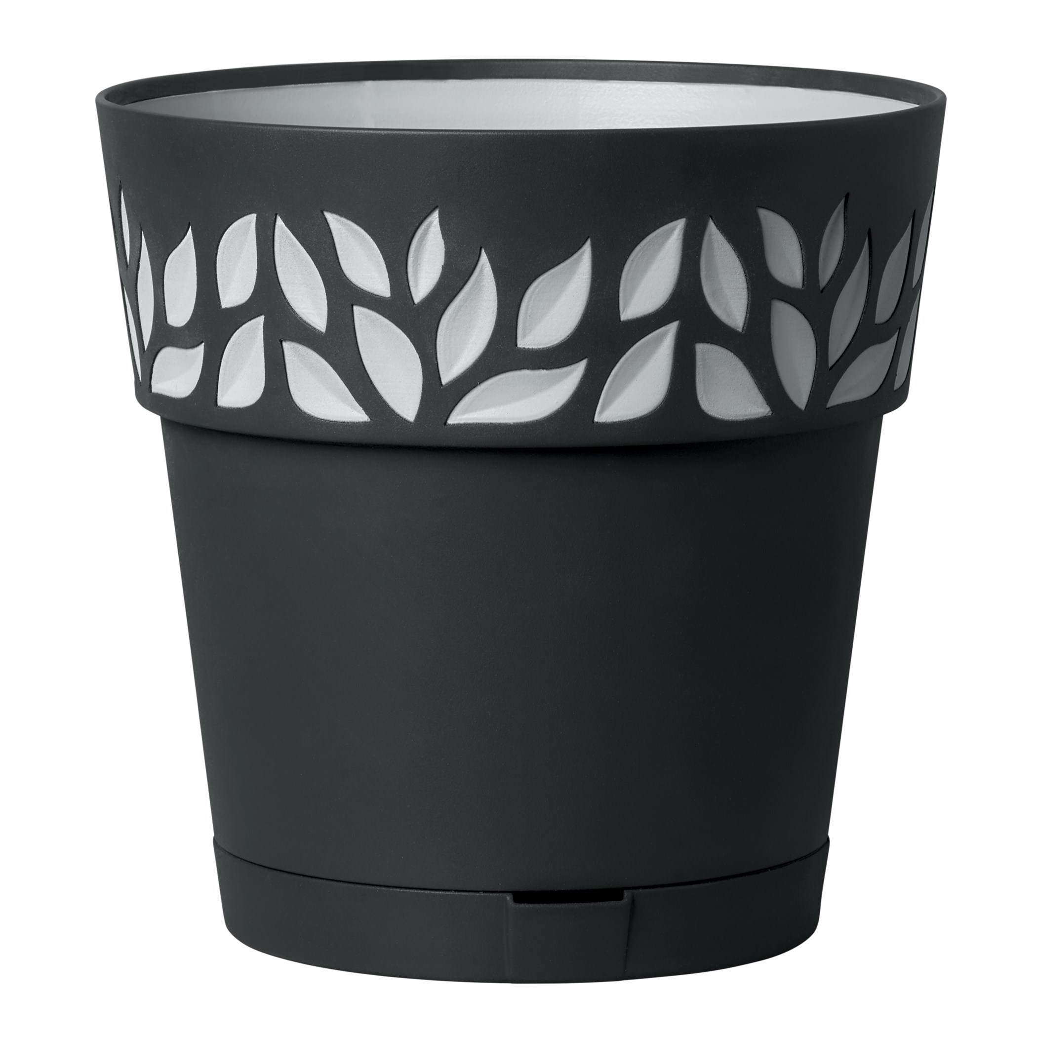 Deroma 11.8" Leaf Pot Premium Plastic Anthracite — priced per each; minimum 6; multiples of 6