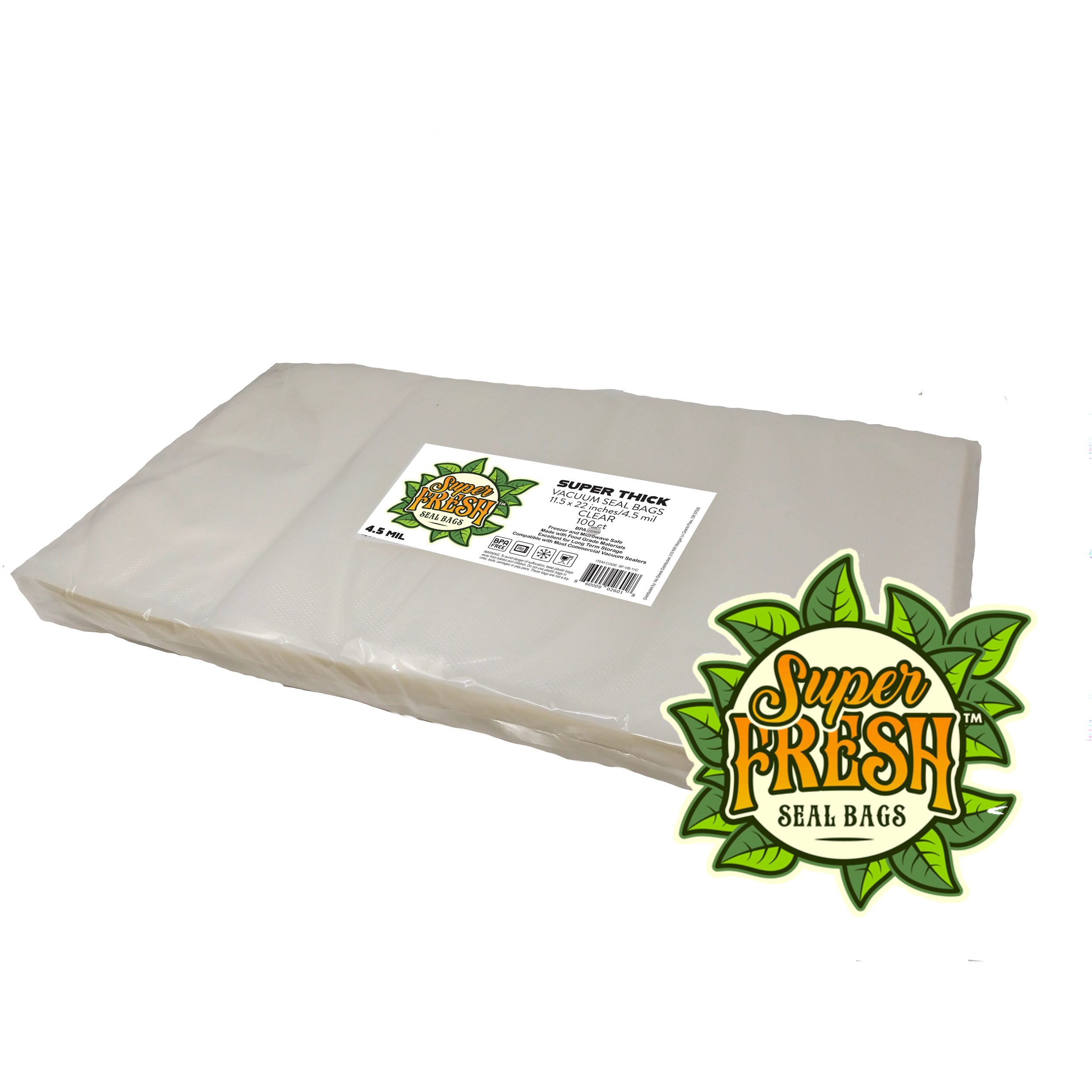 Super Fresh 100pk 11.5" x 22" 4.5mil Vacuum Seal Bags Clear — Single Unit