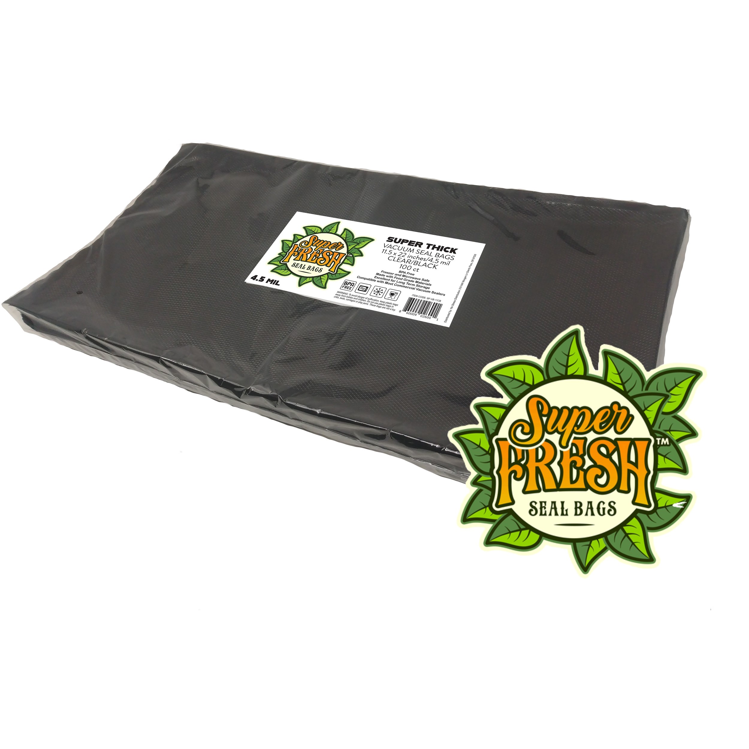 Super Fresh 100pk 11.5" x 22" 4.5mil Vacuum Seal Bags Clear/Black — Single Unit