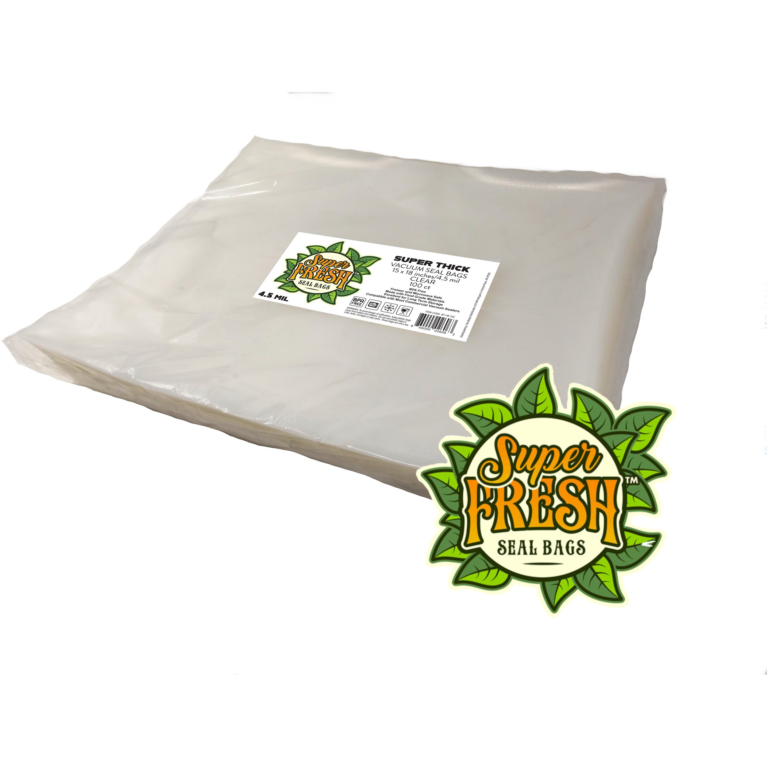 Super Fresh 100pk 15" x 18" 4.5mil Vacuum Seal Bags Clear — Single Unit