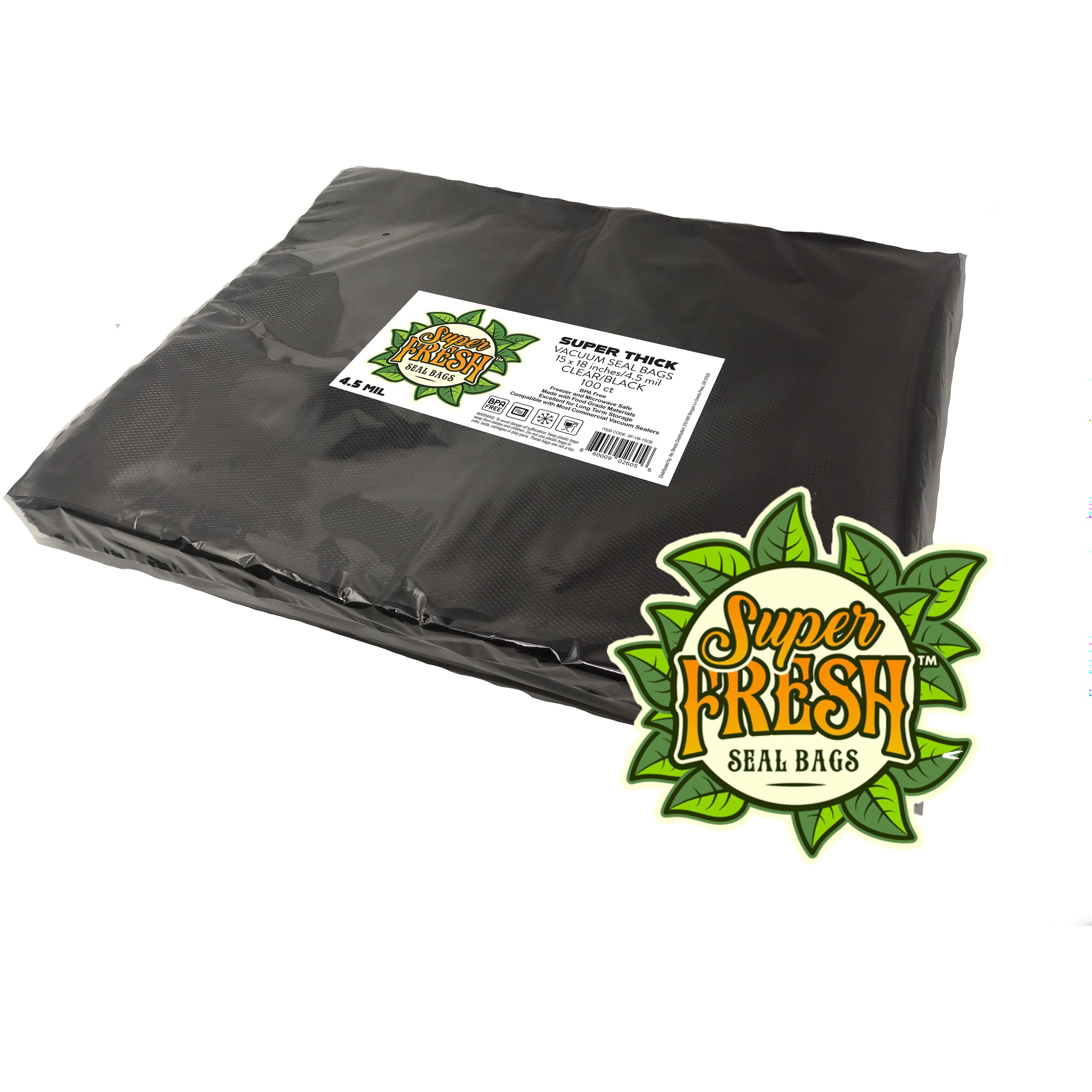 Super Fresh 100pk 15" x 18" 4.5mil Vacuum Seal Bags Clear/Black — Single Unit