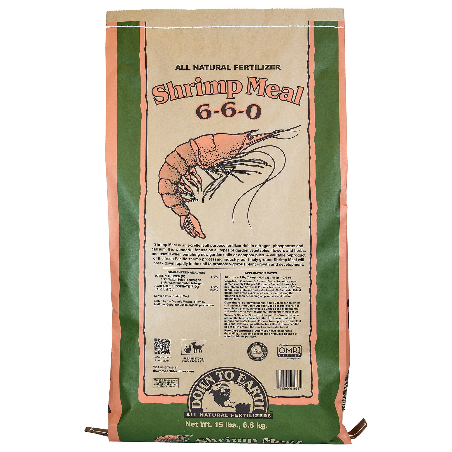 Down to Earth 15# Shrimp Meal 6-6-0 OMRI
