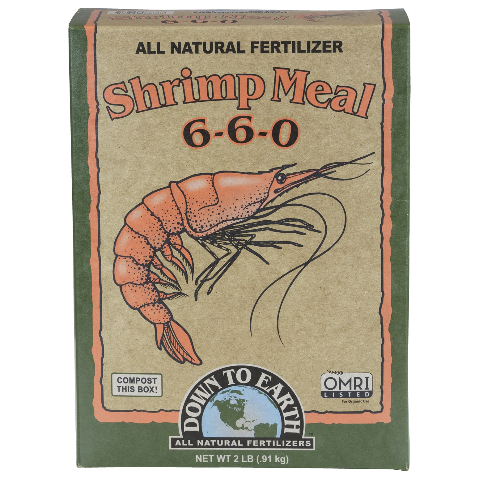 Down to Earth 2# Shrimp Meal 6-6-0 OMRI — priced per each; minimum 6; multiples of 6