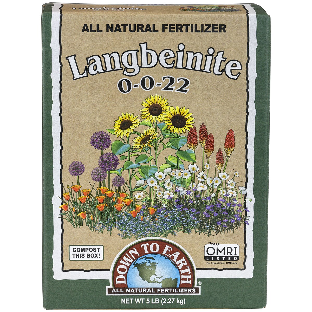 Down to Earth 5# Langbeinite Kmag 0-0-22 OMRI — priced per each; minimum 6; multiples of 6