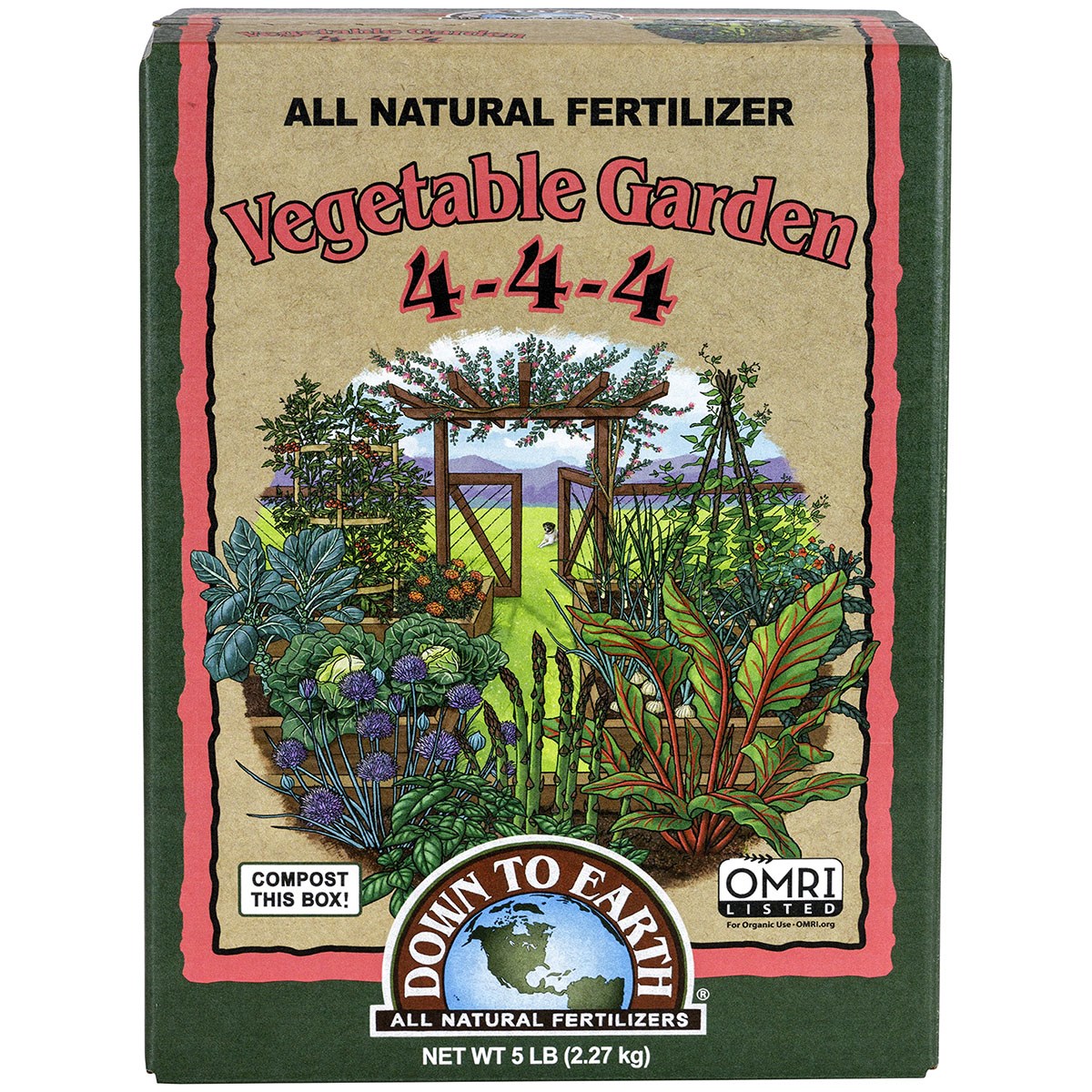 Down to Earth 5# Vegetable Garden 4-4-4 OMRI — priced per each; minimum 6; multiples of 6