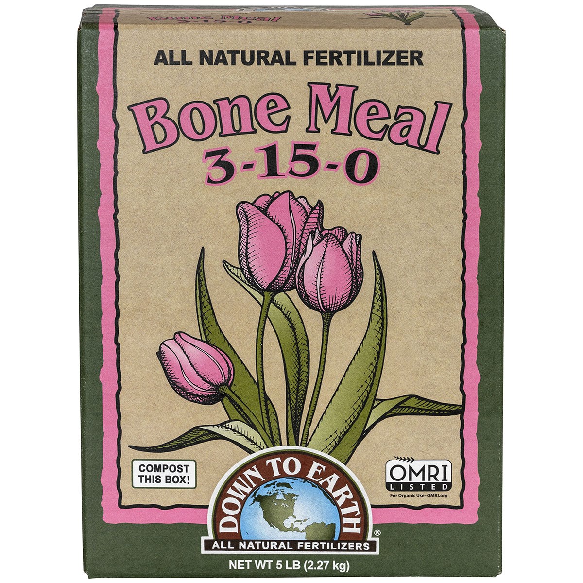 Down to Earth 5# Bone Meal 3-15-0 OMRI — priced per each; minimum 6; multiples of 6
