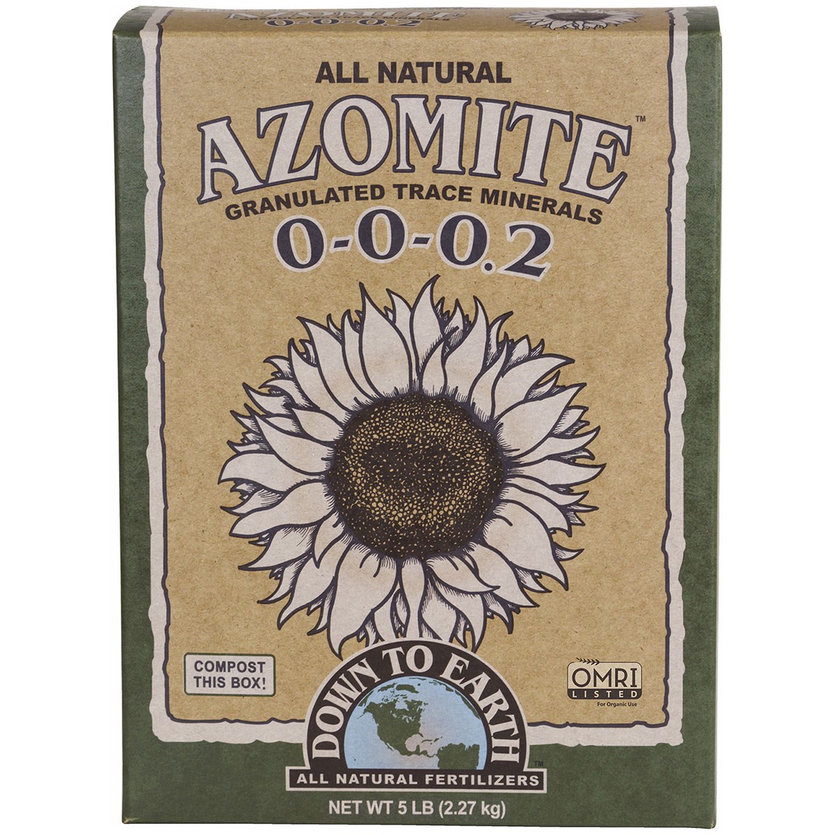 Down to Earth 5# Azomite Granulated OMRI — priced per each; minimum 6; multiples of 6