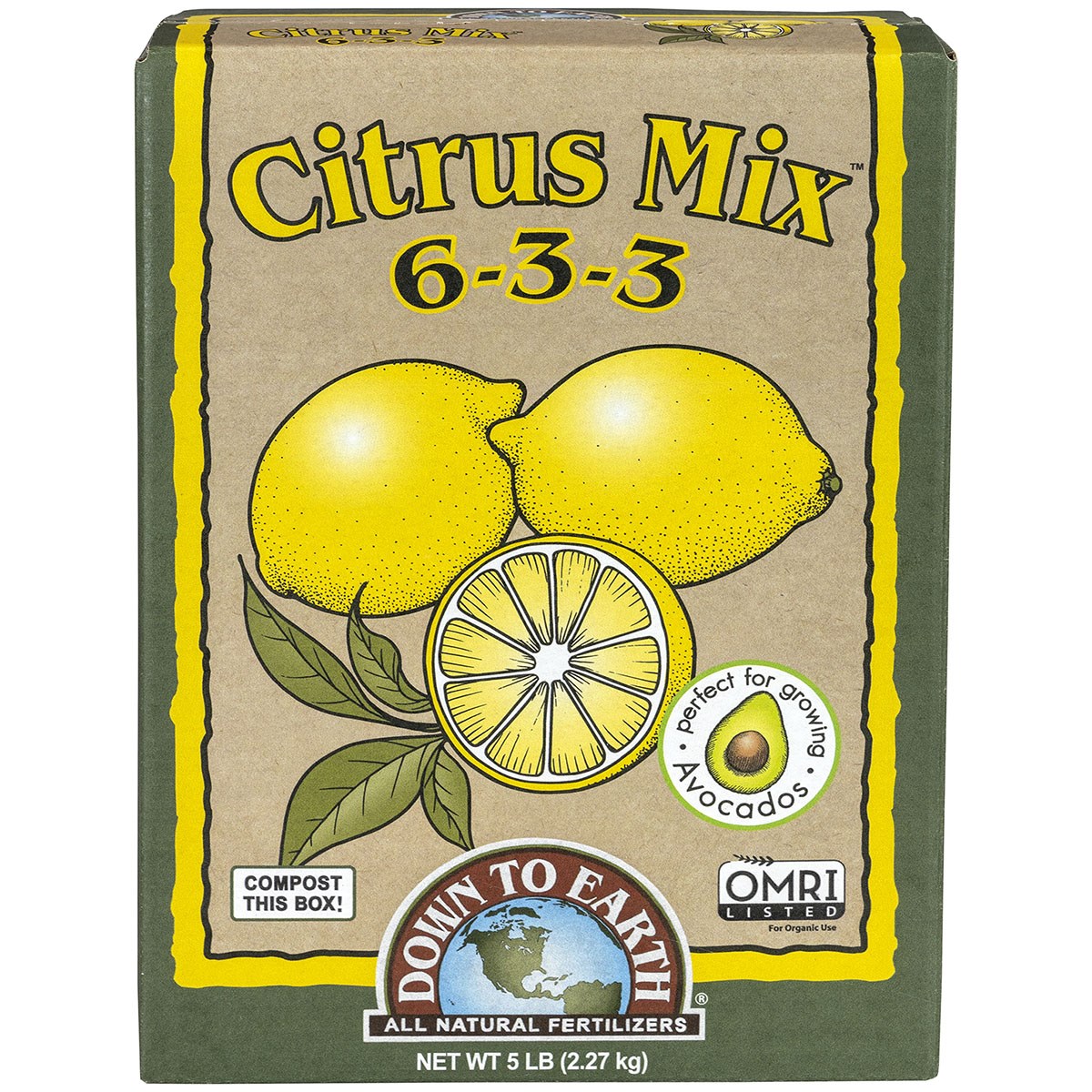 Down to Earth 5# Citrus Mix 6-3-3 OMRI — priced per each; minimum 6; multiples of 6