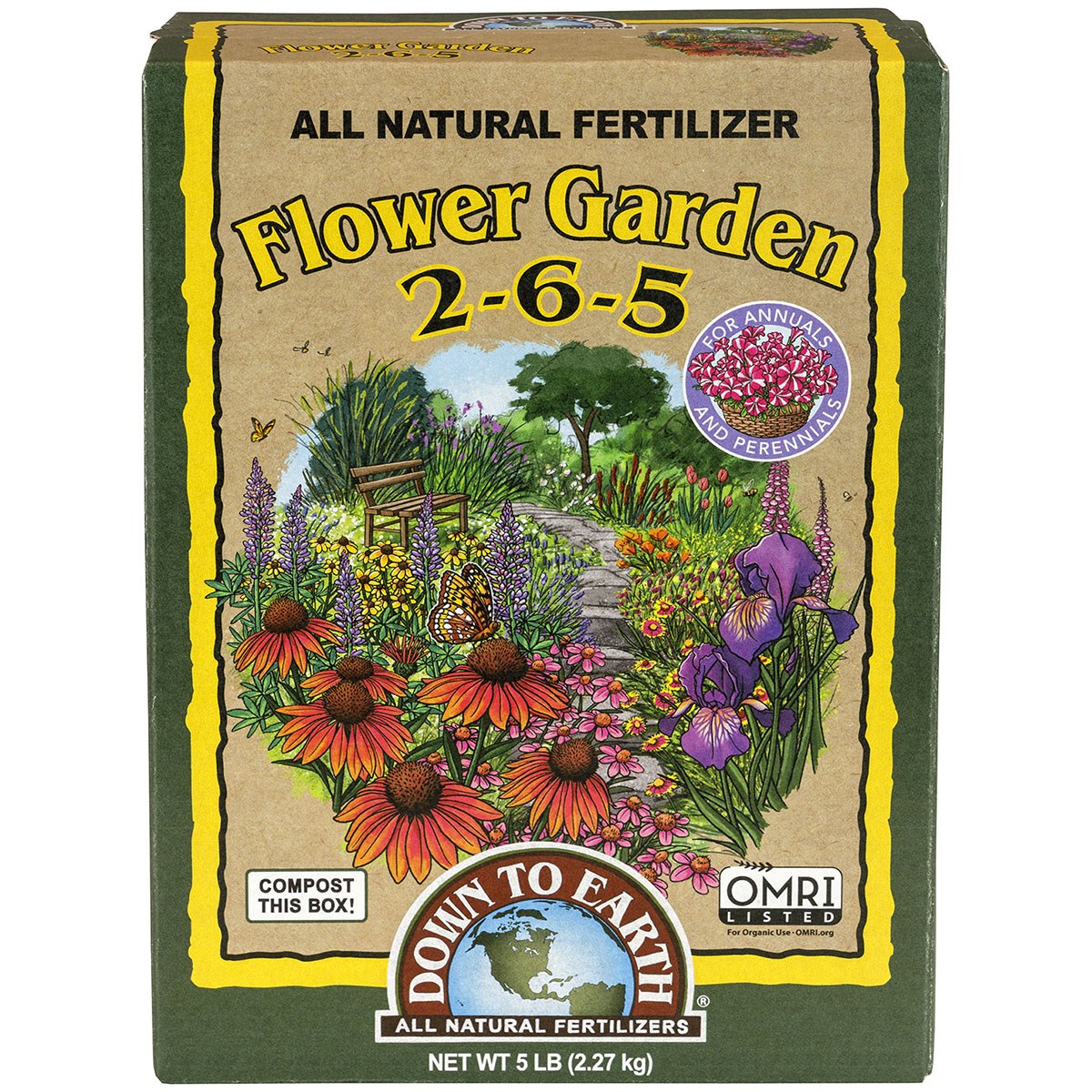 Down to Earth 5# Flower Garden 2-6-5 OMRI — priced per each; minimum 6; multiples of 6