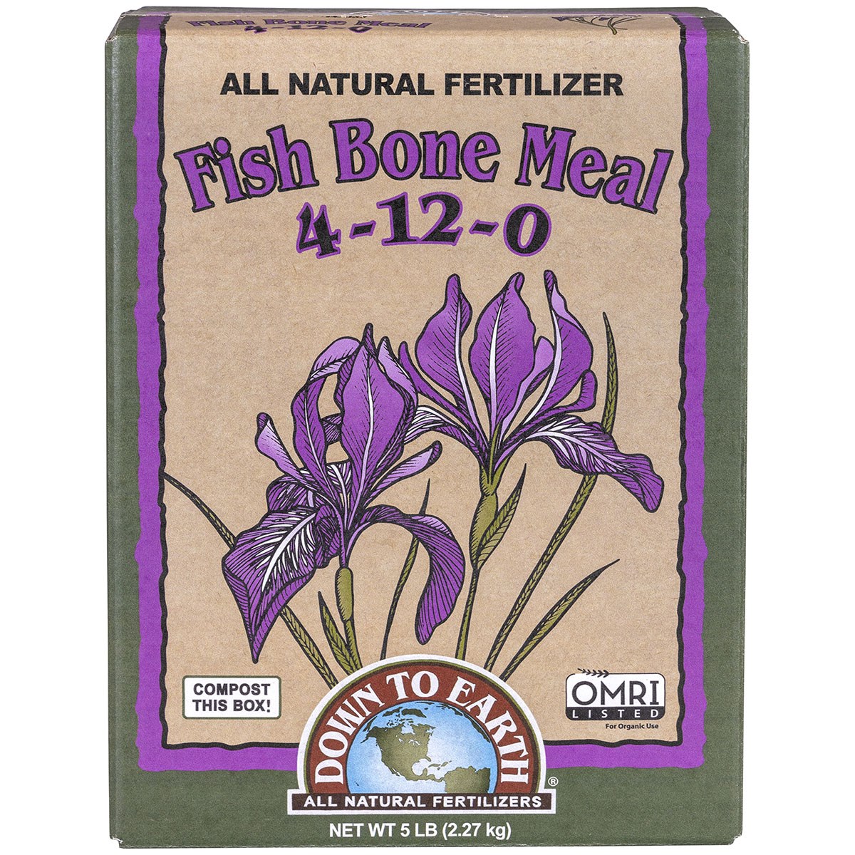 Down to Earth 5# Fish Bone Meal 4-12-0 OMRI — priced per each; minimum 6; multiples of 6
