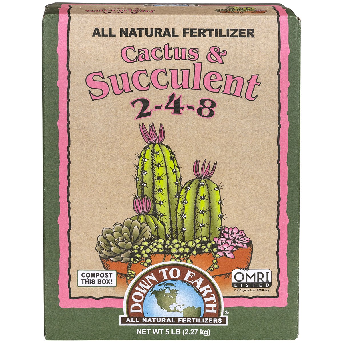 Down to Earth 5# Cactus Mix 2-4-8 OMRI — priced per each; minimum 6; multiples of 6