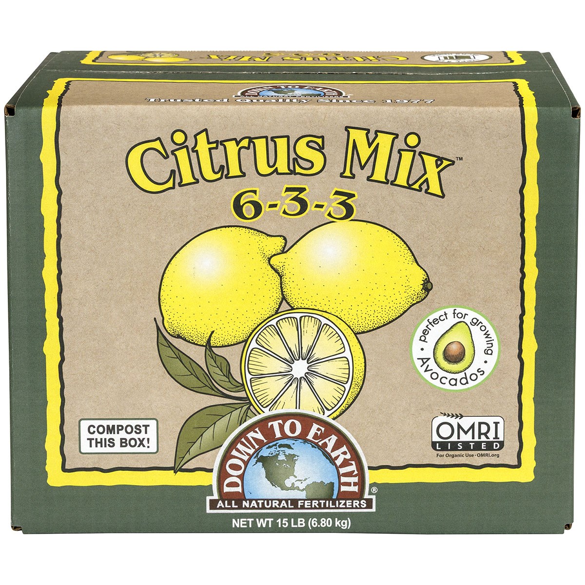 Down to Earth 15# Box Citrus Mix 6-3-3 (3pk of 5#)
