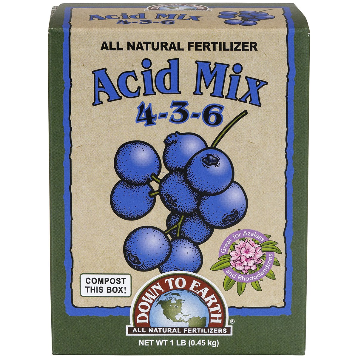 Down to Earth 1# Mini Acid Mix 4-3-6 — priced per each; minimum 12; multiples of 12