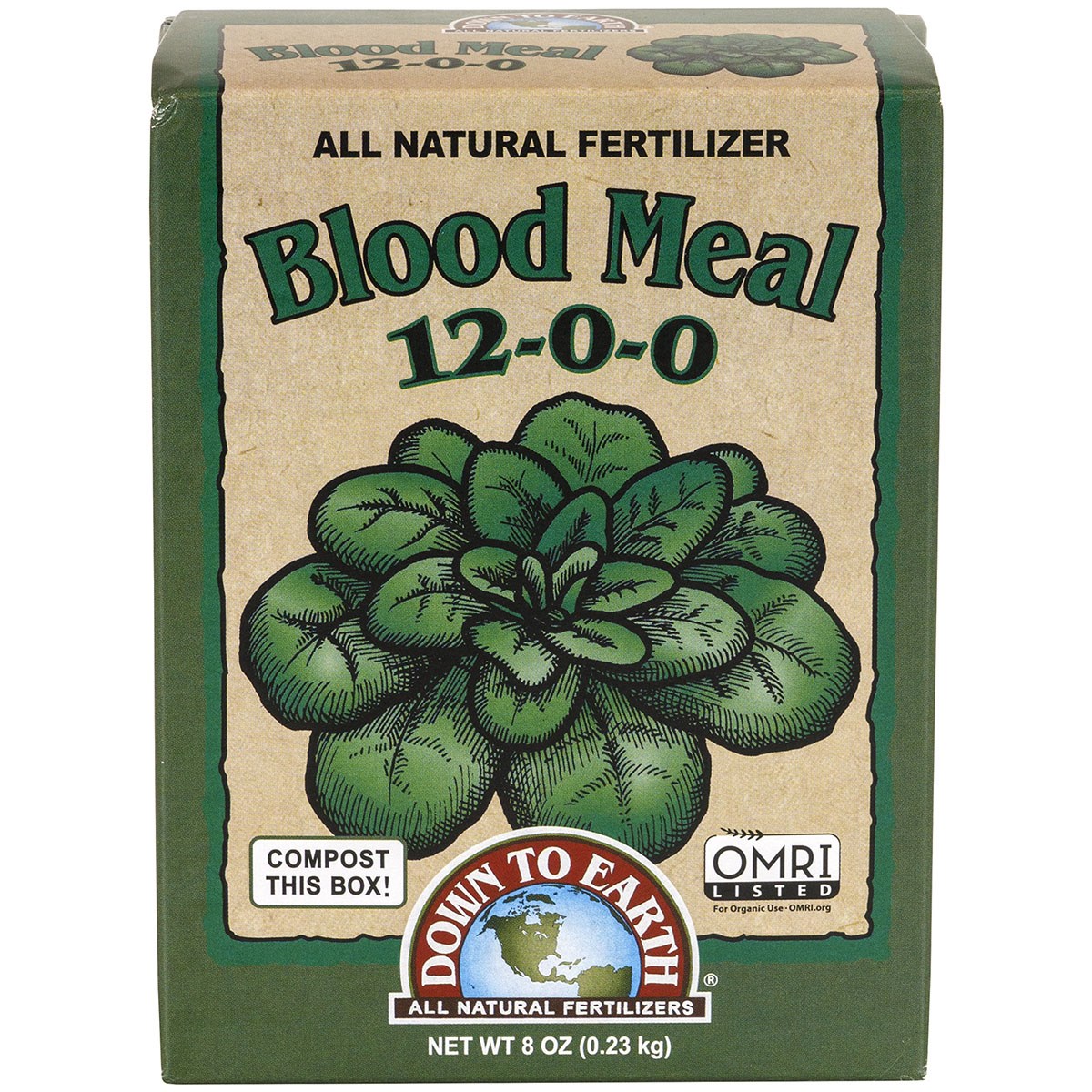 Down to Earth.5# Mini Blood Meal 12-0-0 OMRI — priced per each; minimum 12; multiples of 12