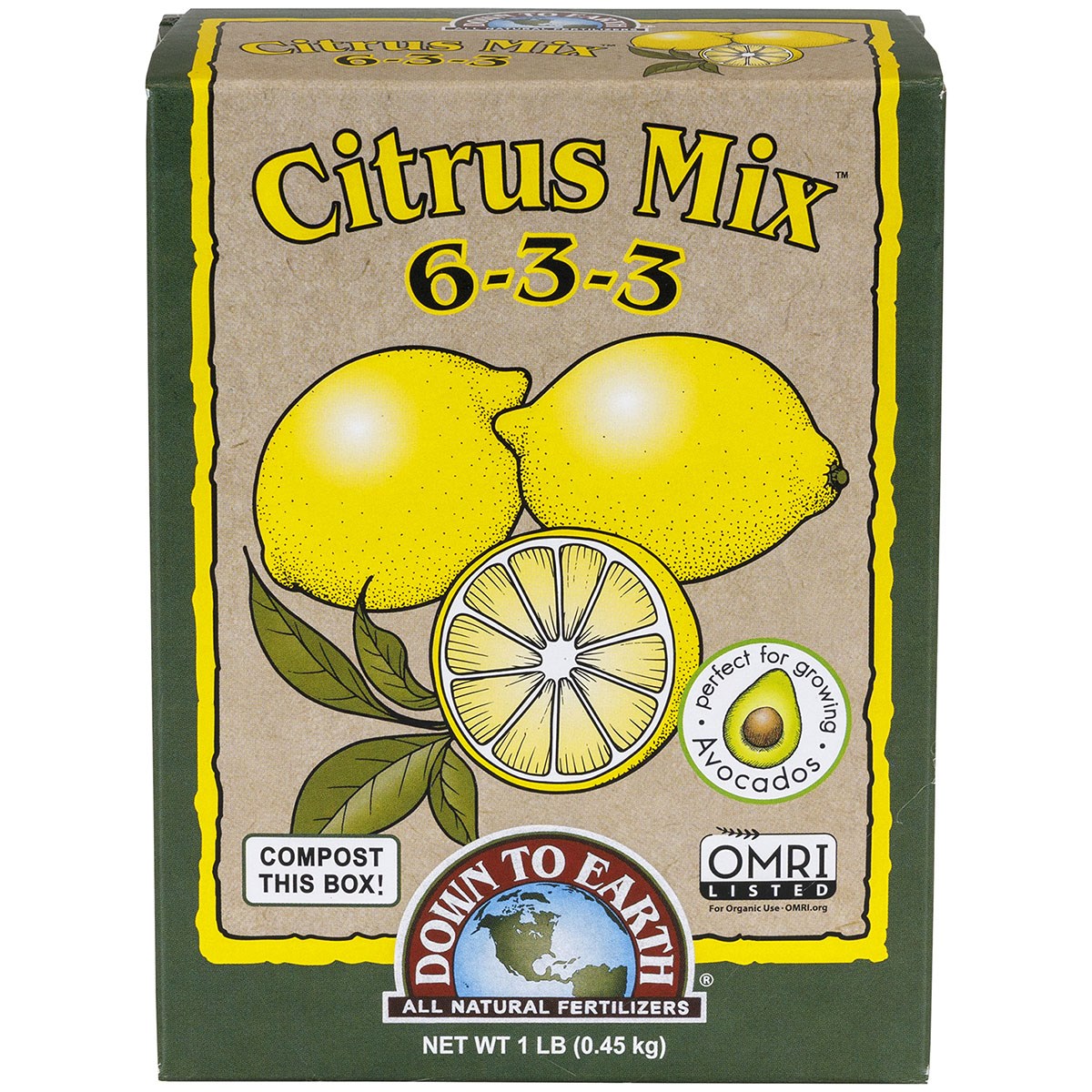 Down to Earth 1# Mini Citrus Mix 6-3-3 OMRI — priced per each; minimum 12; multiples of 12