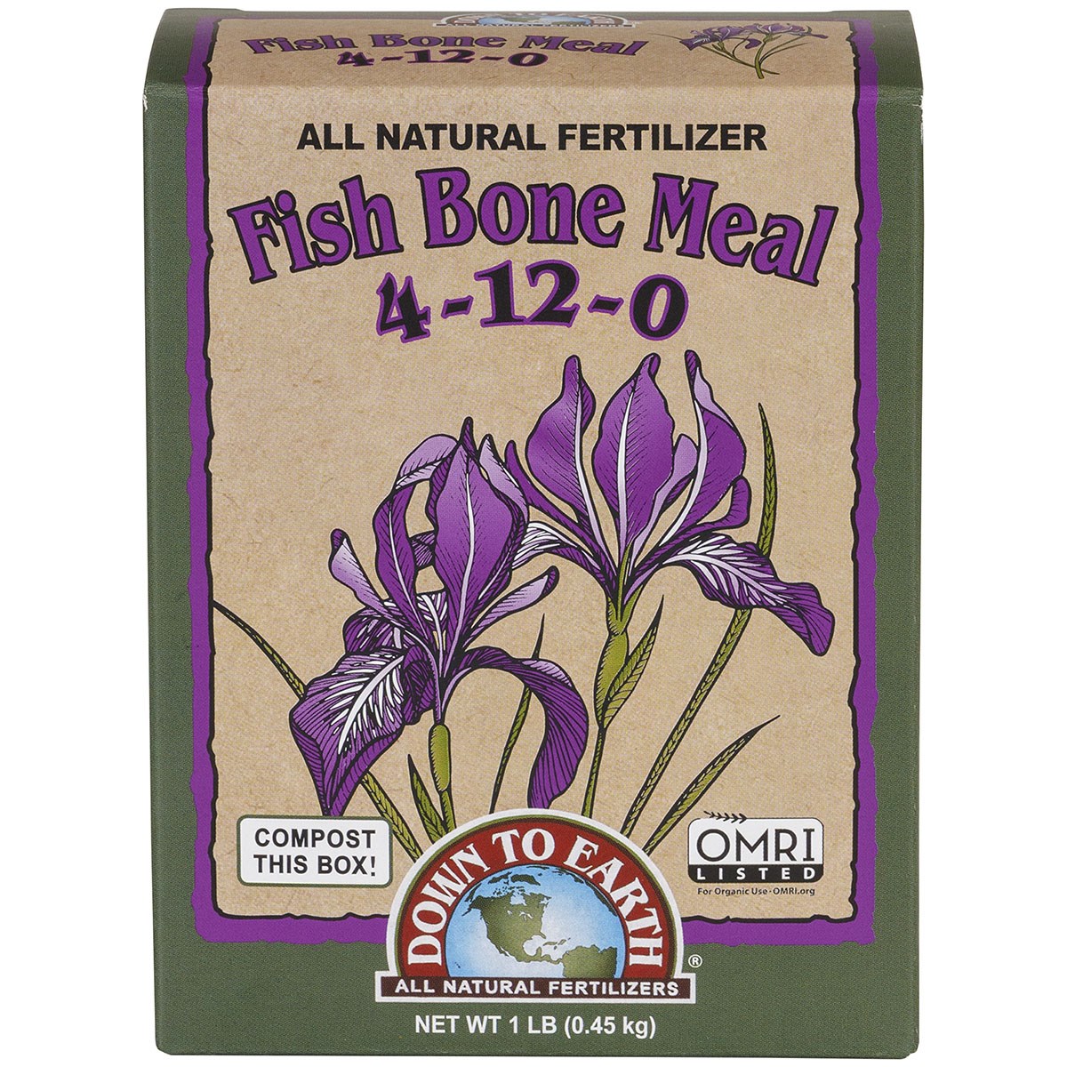 Down to Earth 1# Mini Fish Bone 4-12-0 OMRI — priced per each; minimum 12; multiples of 12