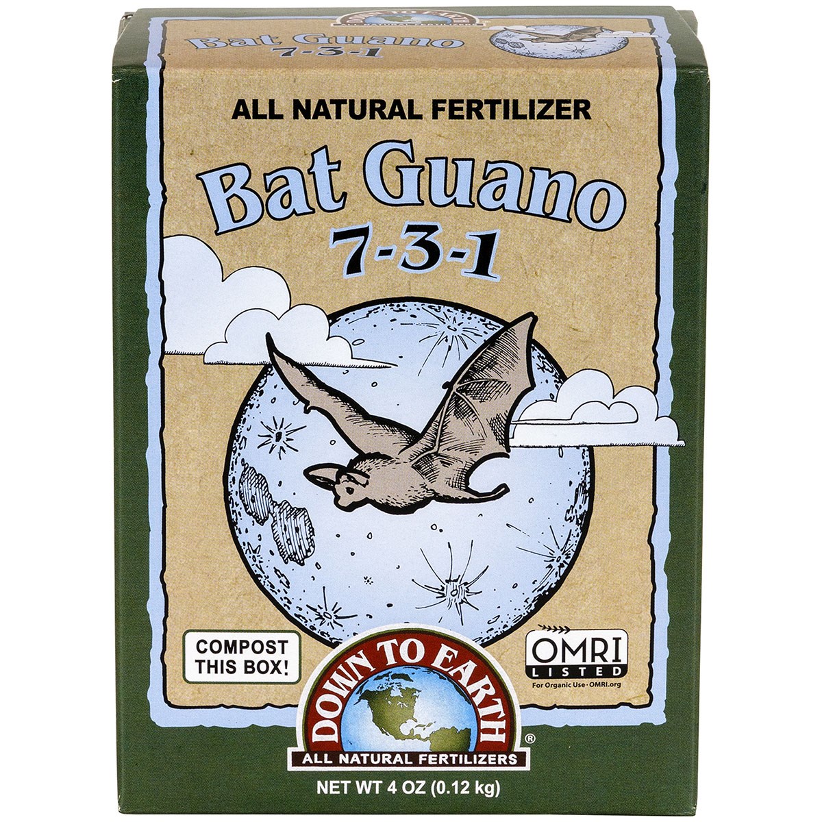 Down to Earth.25# Mini Bat Guano 7-3-1 OMRI — priced per each; minimum 12; multiples of 12