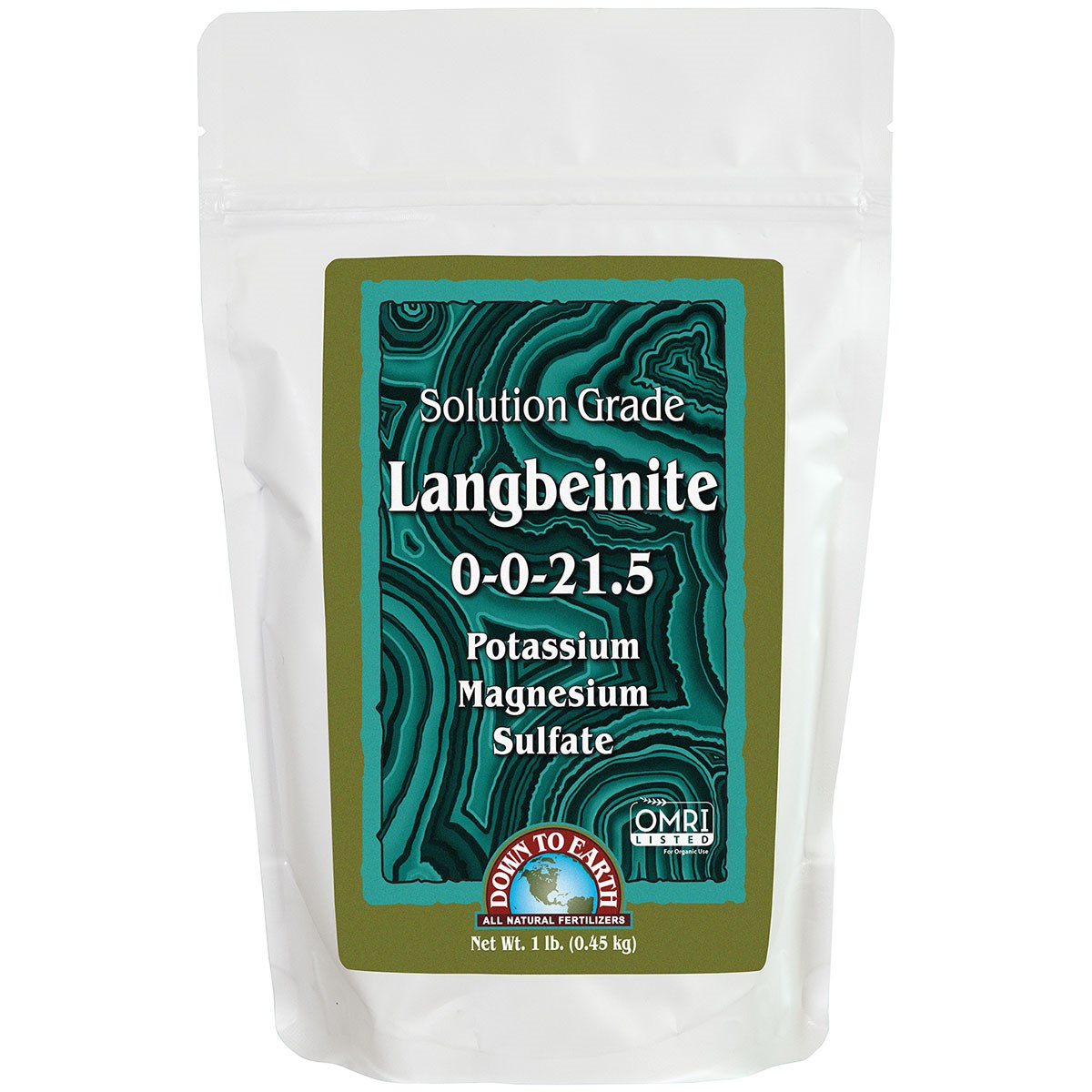 Down to Earth 1# Solution Grade Langbeinite 0-0-21.5 OMRI — priced per each; minimum 6; multiples of 6