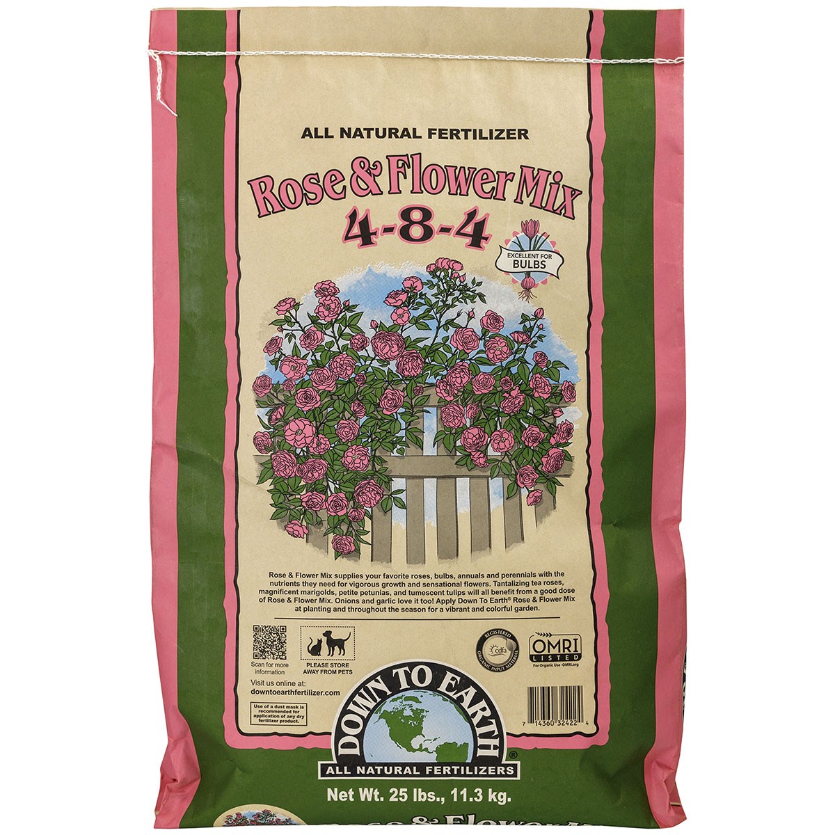 Down to Earth 25# Rose & Flower Mix 4-8-4 OMRI — Single Unit