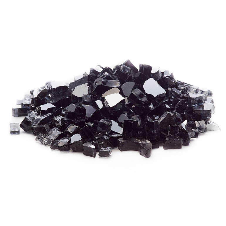Exotic Pebbles 12# Fire Reflect Glass Black 1/2" — priced per each; minimum 2; multiples of 2
