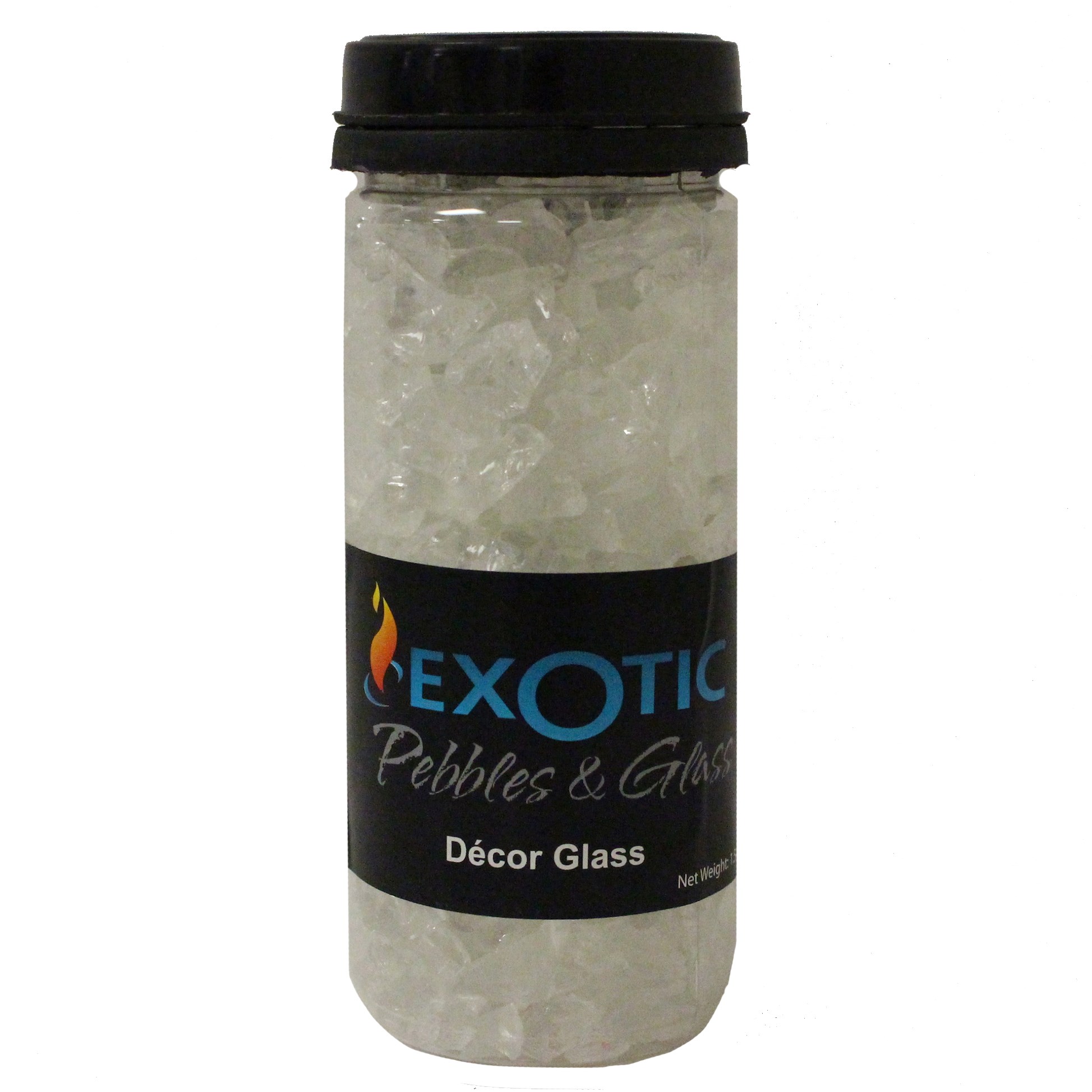 Exotic Pebbles 1.48# Jar Ice Clear Glass — priced per each; minimum 12; multiples of 12