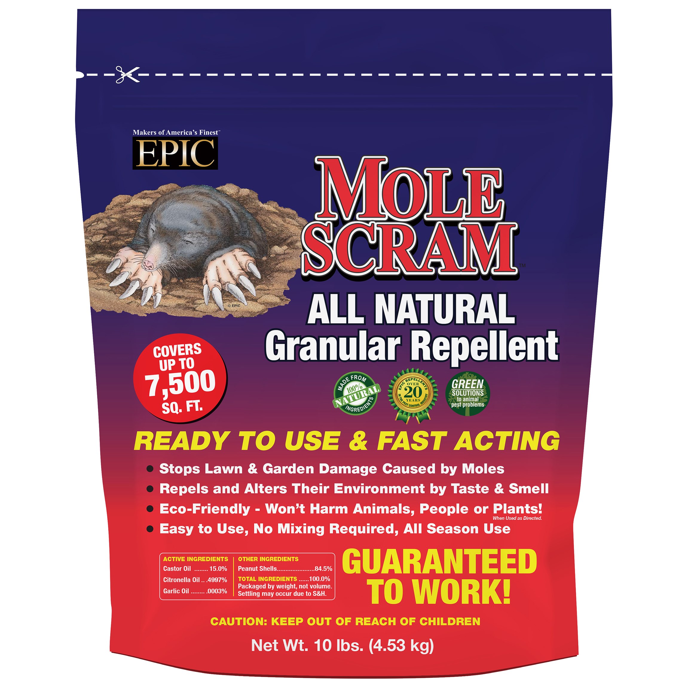 Epic 10# Mole Scram Bag Granular Repellent — priced per each; minimum 4; multiples of 4