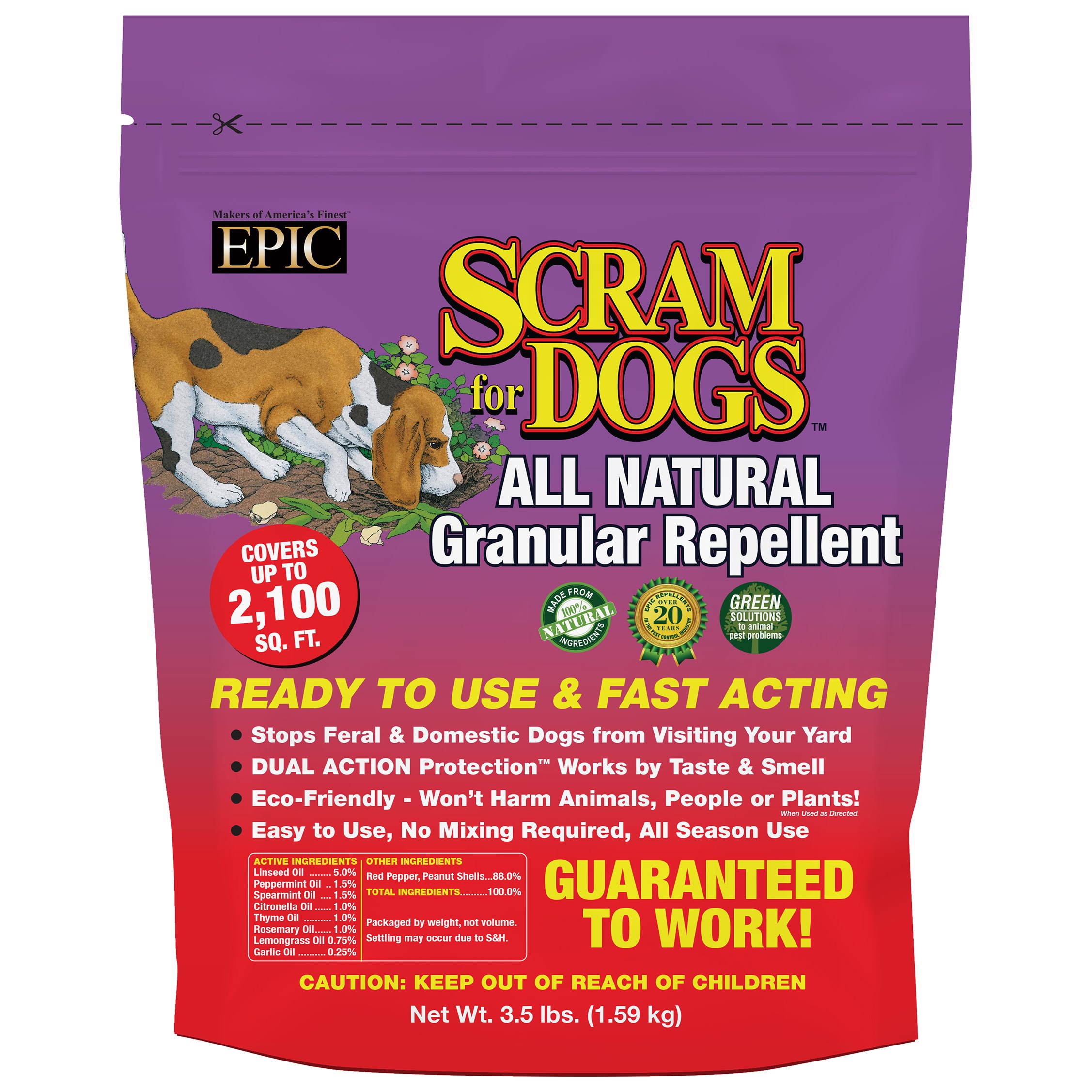EPIC 3.5# Scram for Dogs Repellent Granules Resealable Bag — priced per each; minimum 6; multiples of 6