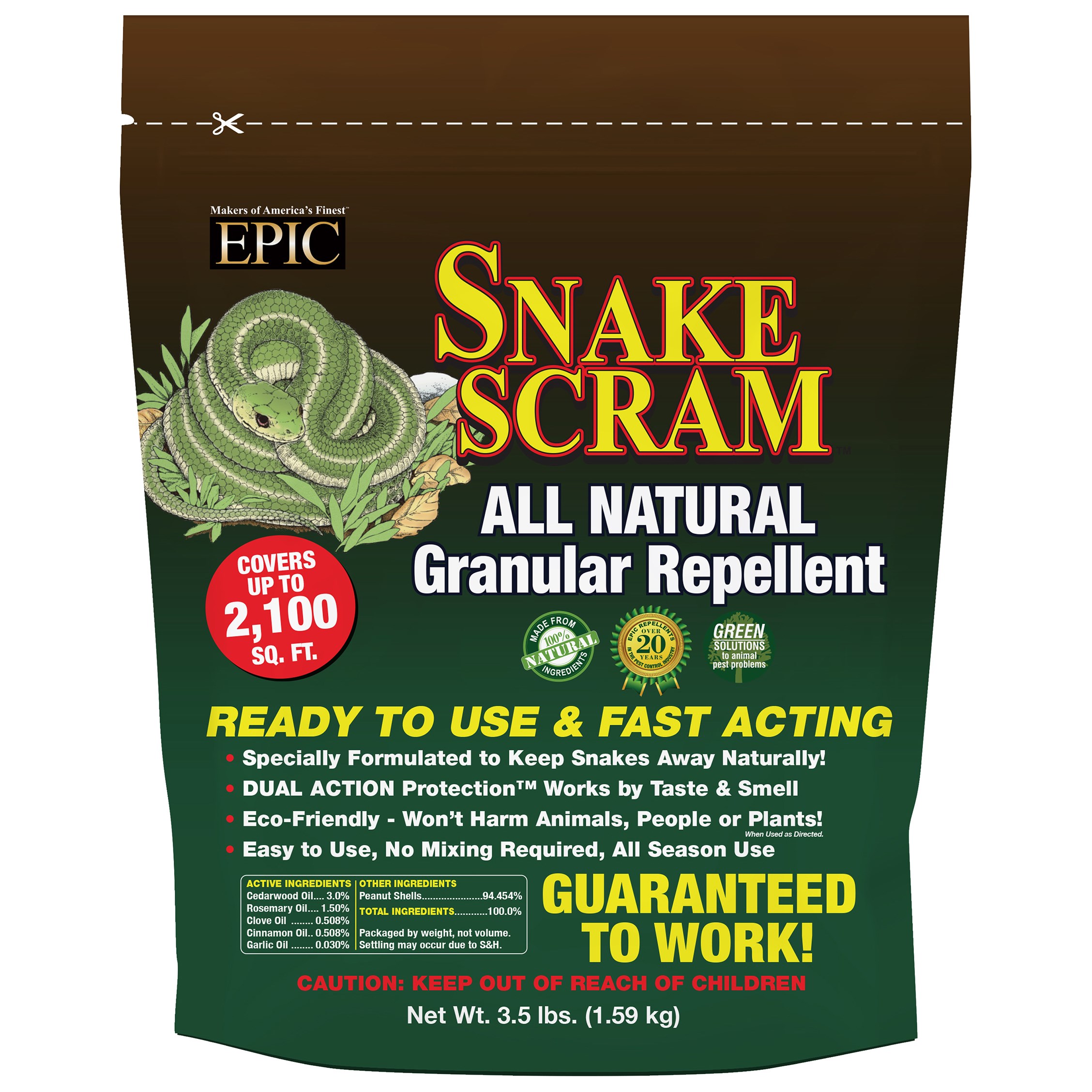 EPIC 3.5# Snake Scram Repellent Granules Resealable Bag — priced per each; minimum 6; multiples of 6