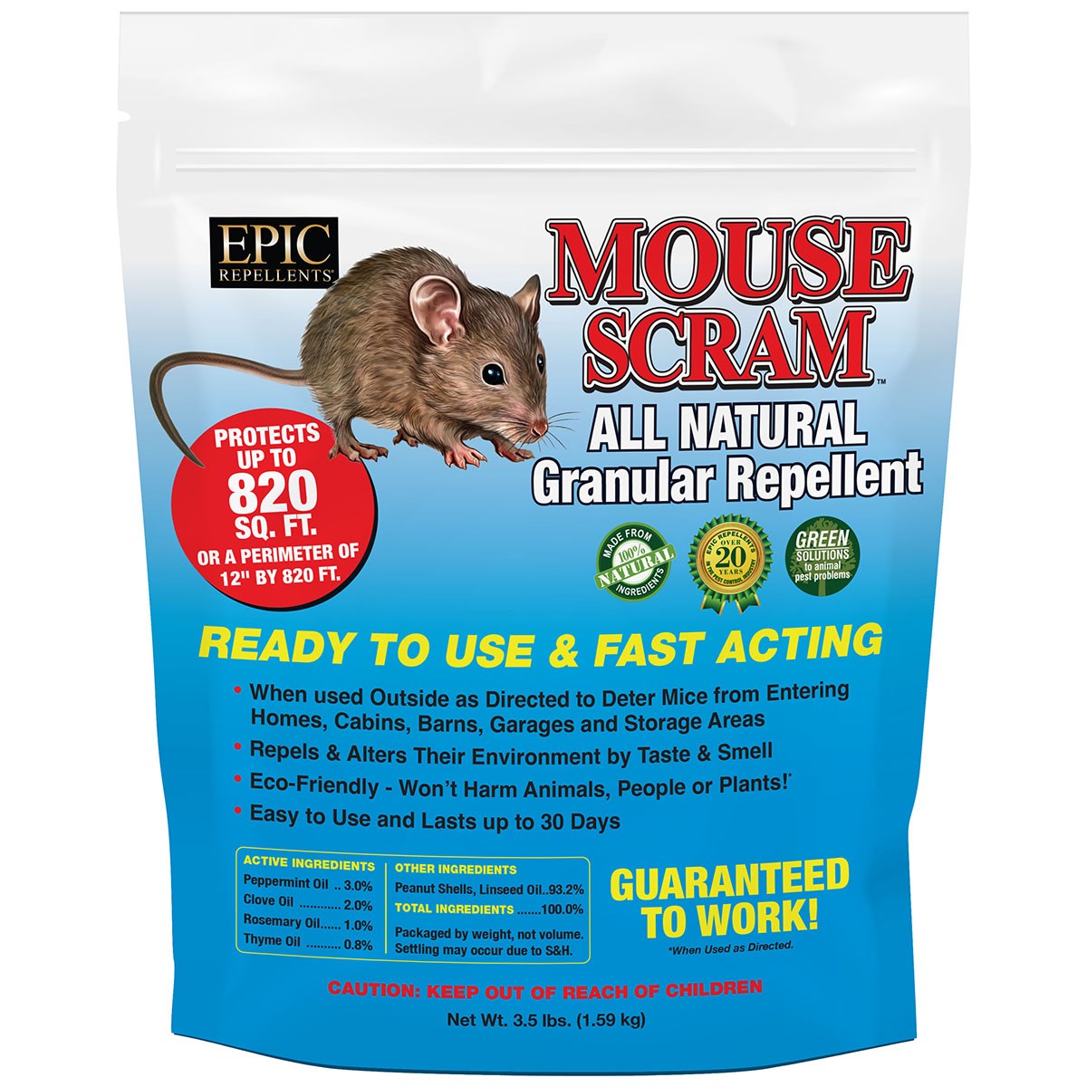 EPIC 3.5# Mouse Scram Repellent Resealable Bag — priced per each; minimum 6; multiples of 6