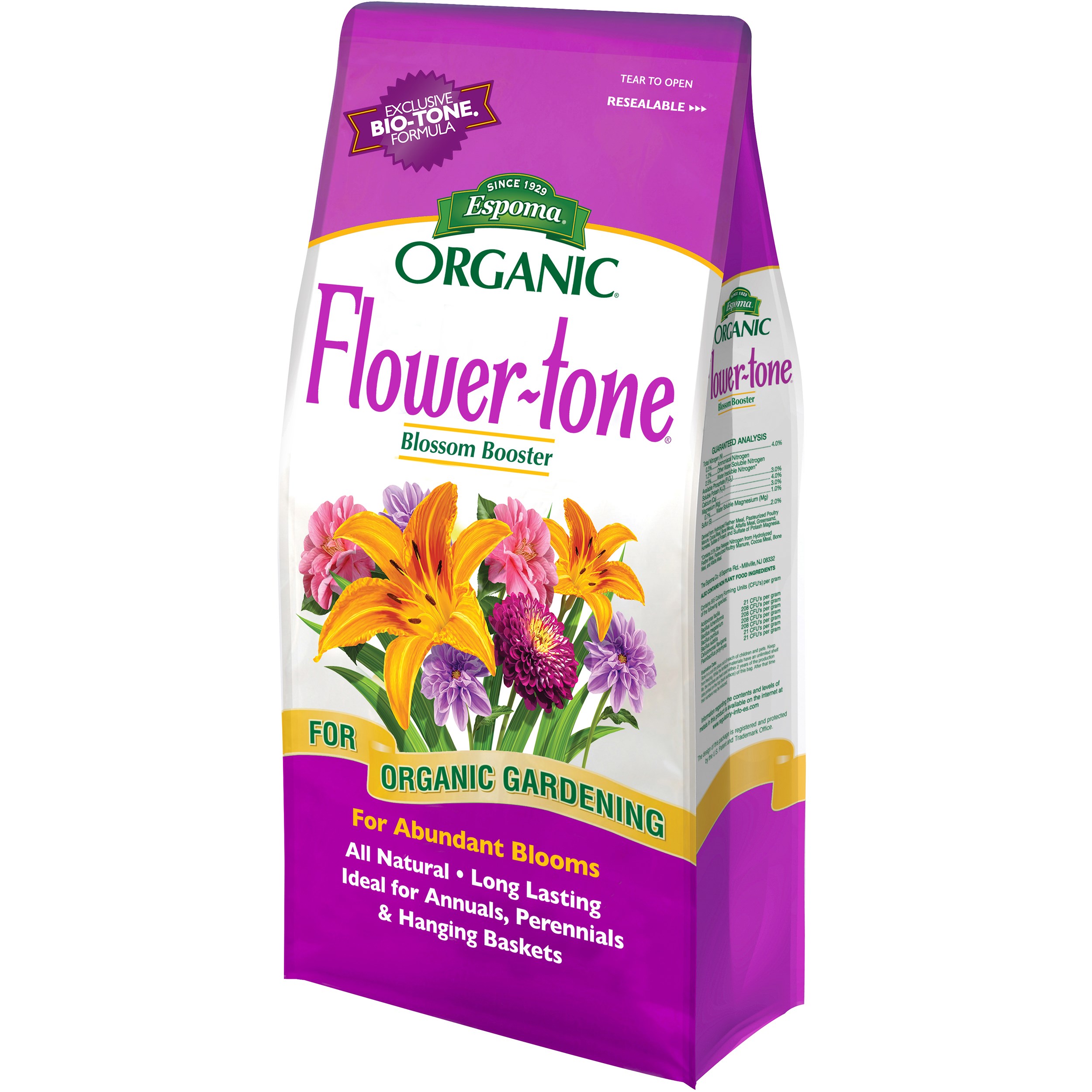 Espoma 4# Flower Tone — priced per each; minimum 12; multiples of 12