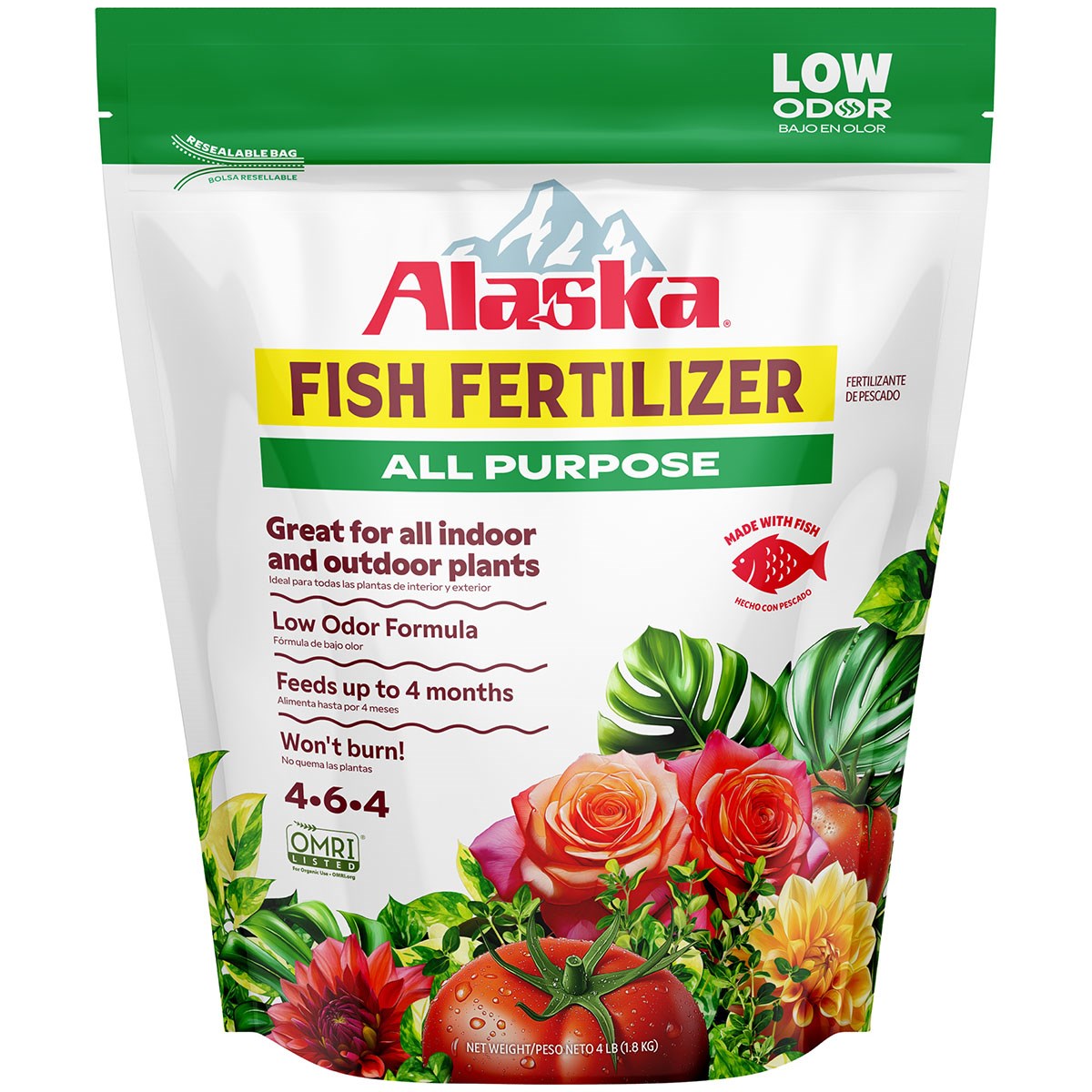 Alaska 4# All Purpose Plant Food 4-6-4 — priced per each; minimum 8; multiples of 8