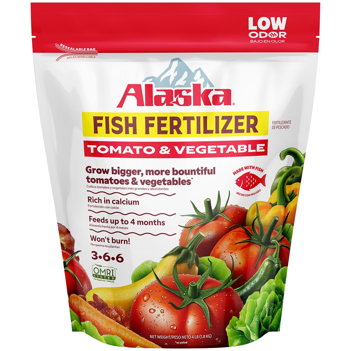 Alaska 4# Tomato & Vegetable Plant Food 3-6-6 — priced per each; minimum 8; multiples of 8