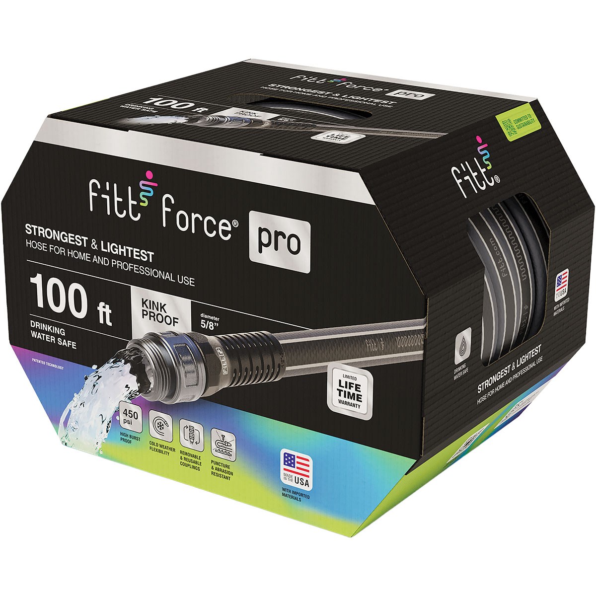 FITT 5/8"x100' Force Pro Lightweight & Compact Hos — priced per each; minimum 4; multiples of 4