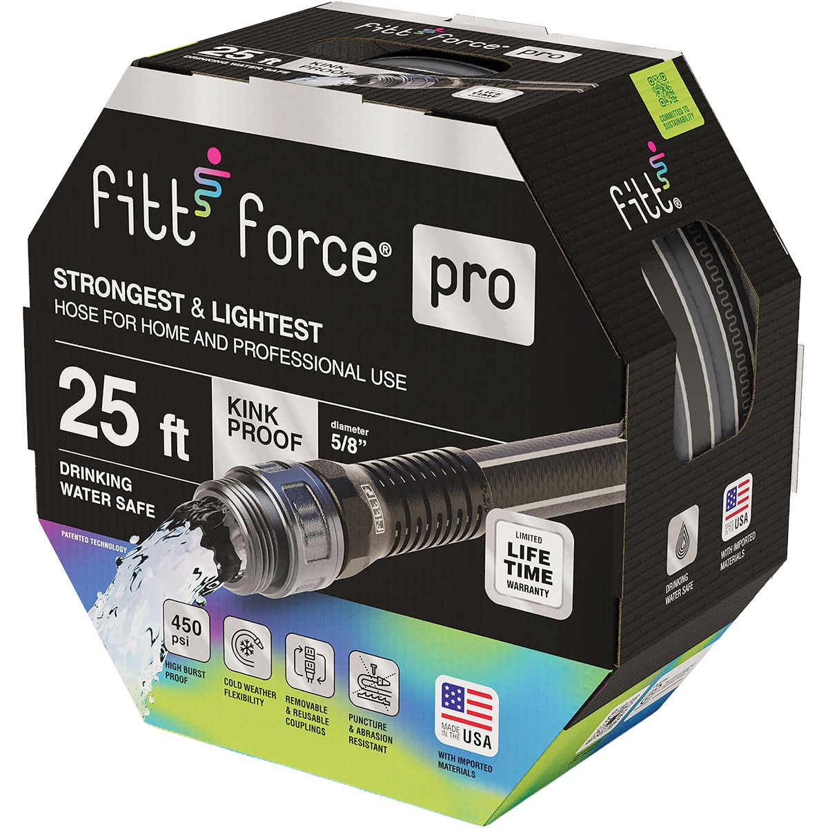 FITT 5/8"x25' Force Pro Lightweight & Compact Hose — priced per each; minimum 8; multiples of 8