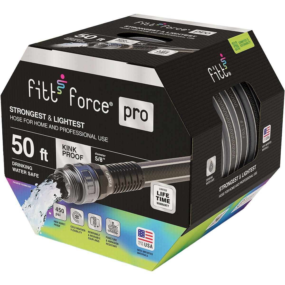 FITT 5/8"x50' Force Pro Lightweight & Compact Hose — priced per each; minimum 6; multiples of 6