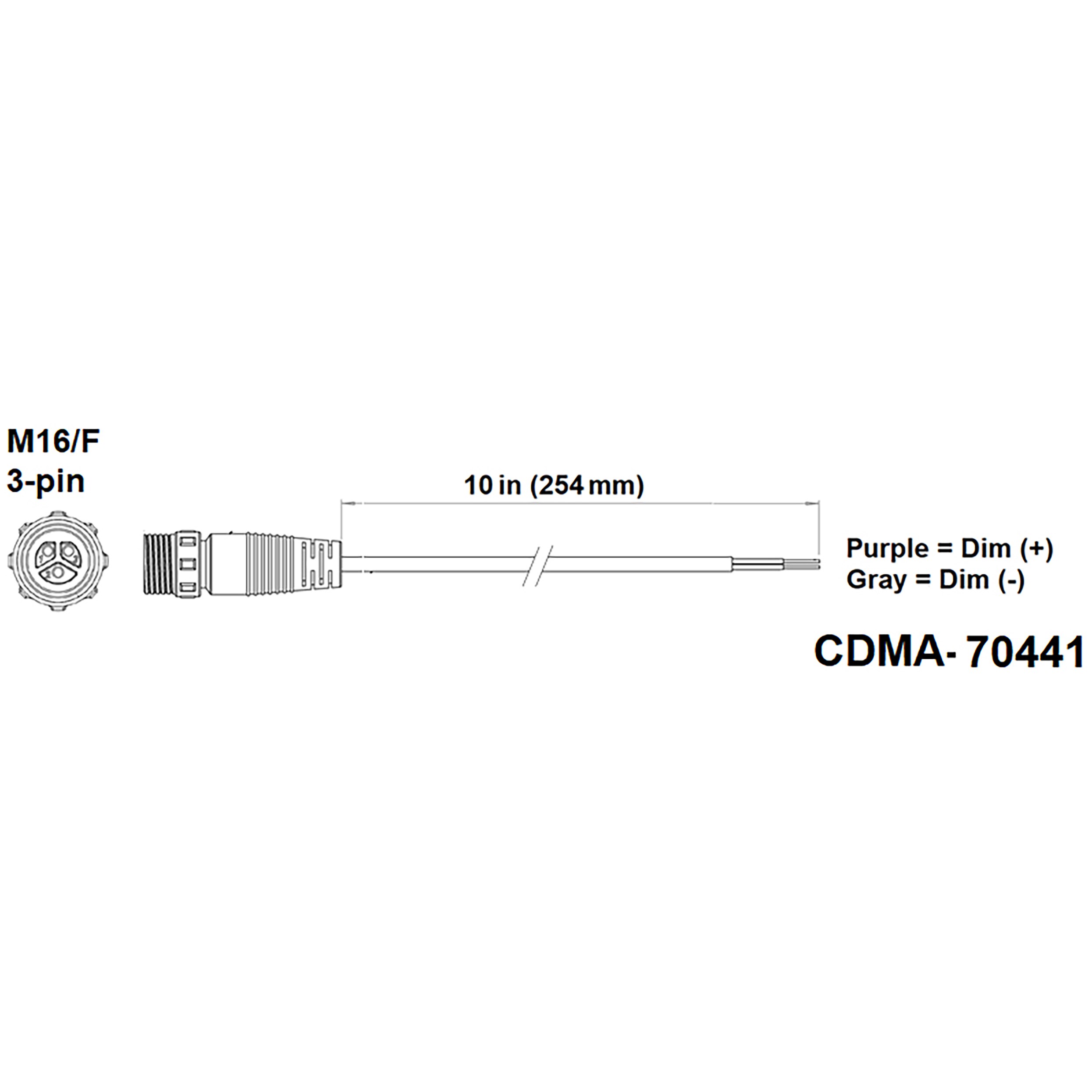 Fluence PSE1/Console DC Dimming Signal Cable, Pigtail to M16 Threaded Connector, 10" ( 254mm )