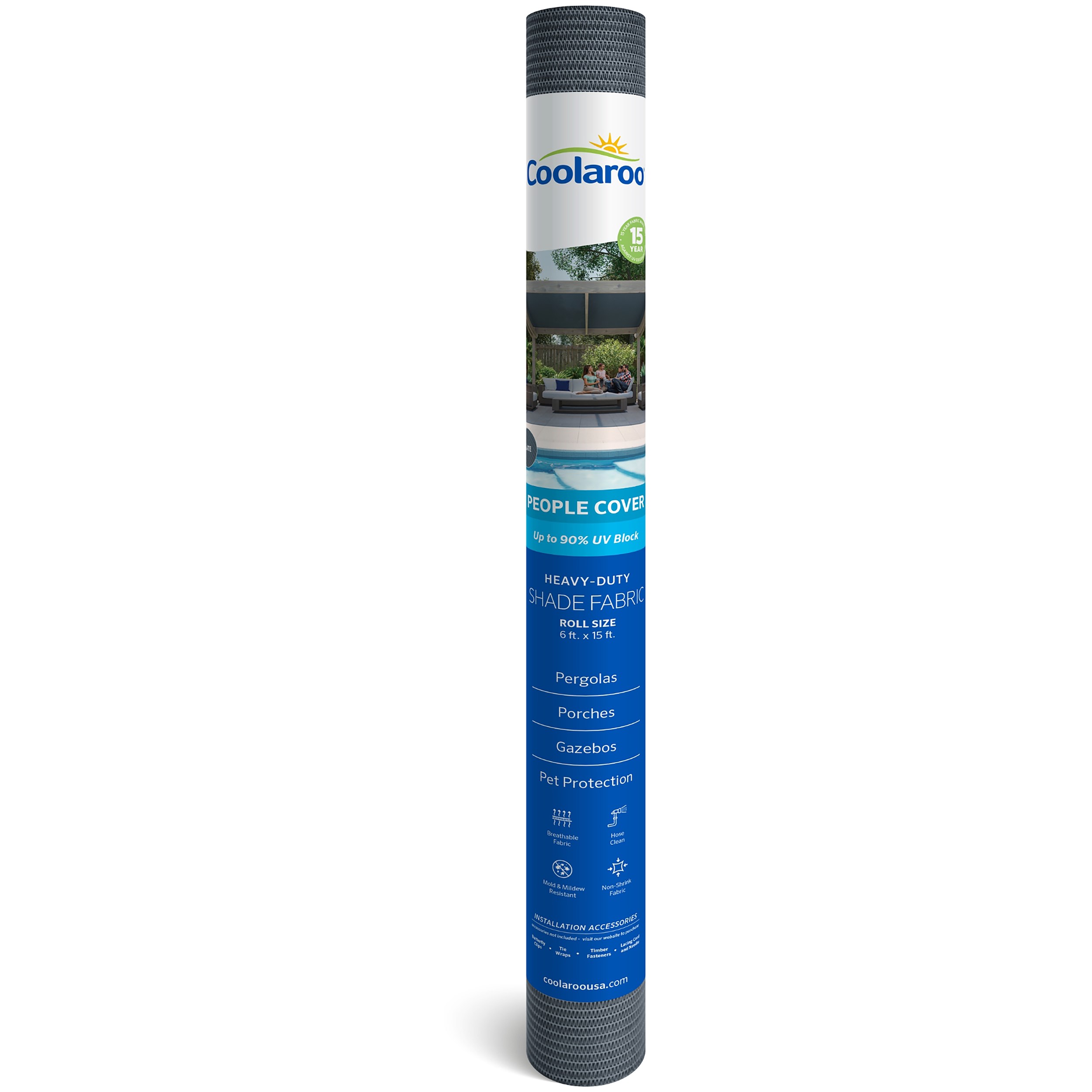 Coolaroo 6'x15' Heavy Fabric Slate 90% Shade — priced per each; minimum 12; multiples of 12