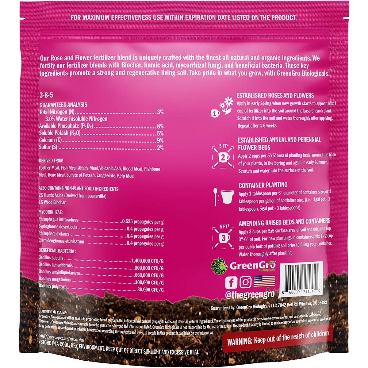 GreenGro Biologicals 10lb Home & Garden Rose & Flower Fertilizer - Image 2