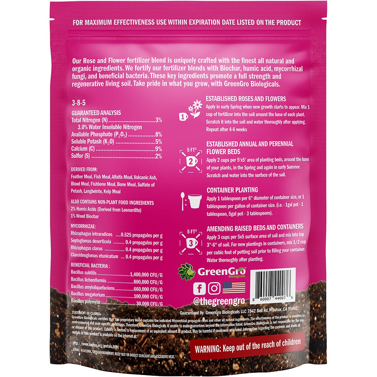 GreenGro Biologicals 4lb Home & Garden Rose & Flower Fertilizer - Image 2