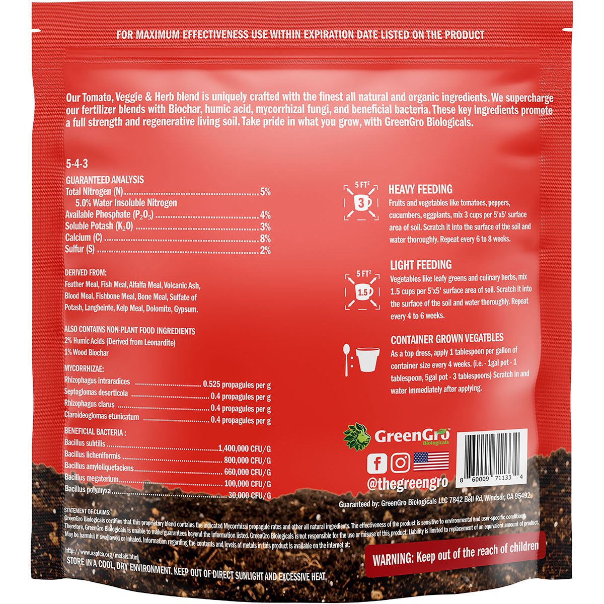 GreenGro Biologicals 10lb Home & Garden Tomato, Veggie & Herb Fertilizer - Image 2