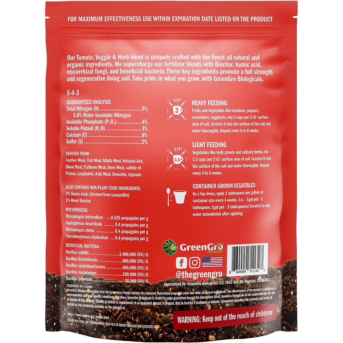 GreenGro Biologicals 4lb Home & Garden Tomato, Veggie & Herb Fertilizer - Image 2