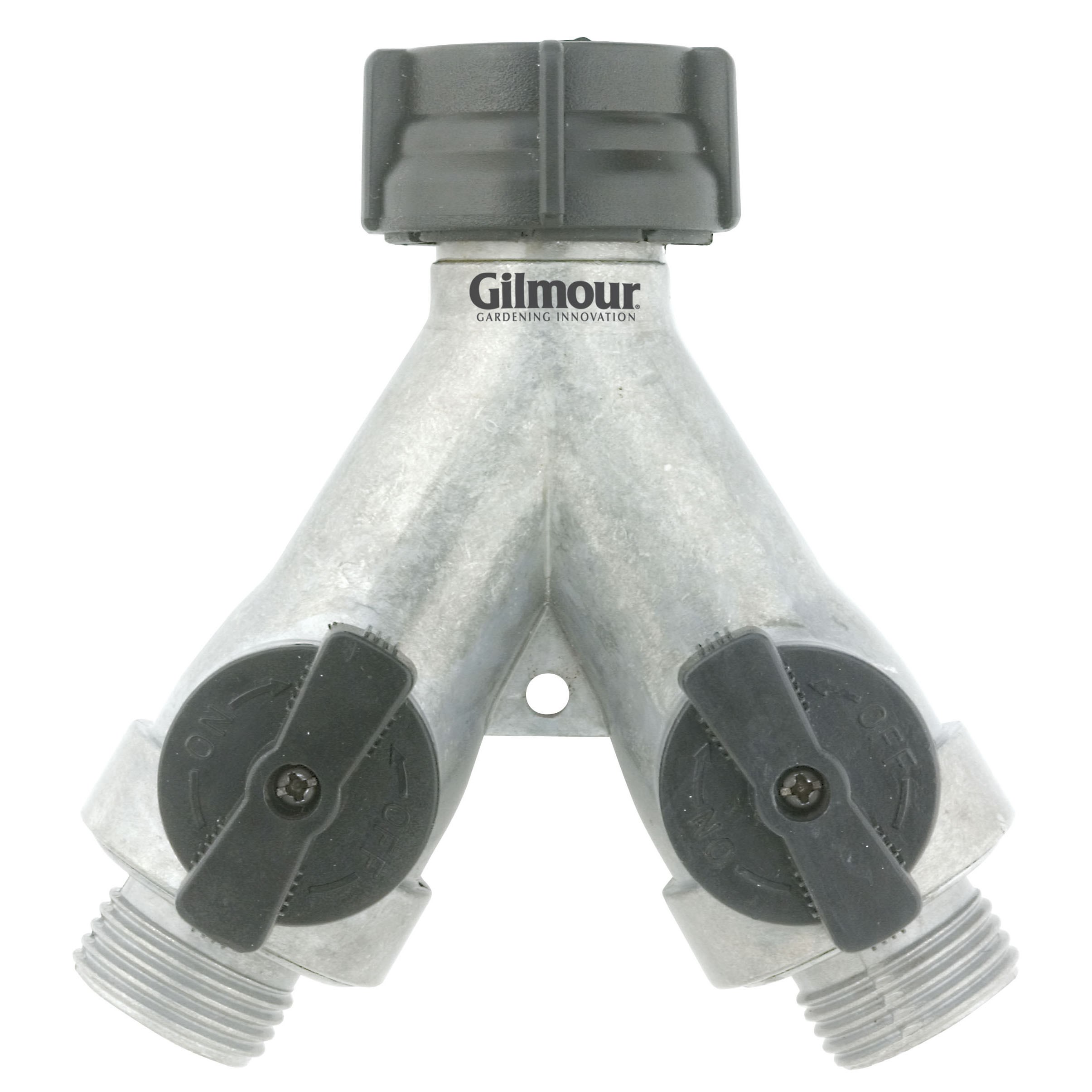 Gilmour Zinc Dual Y w Shut Off Valves — priced per each; minimum 12; multiples of 12