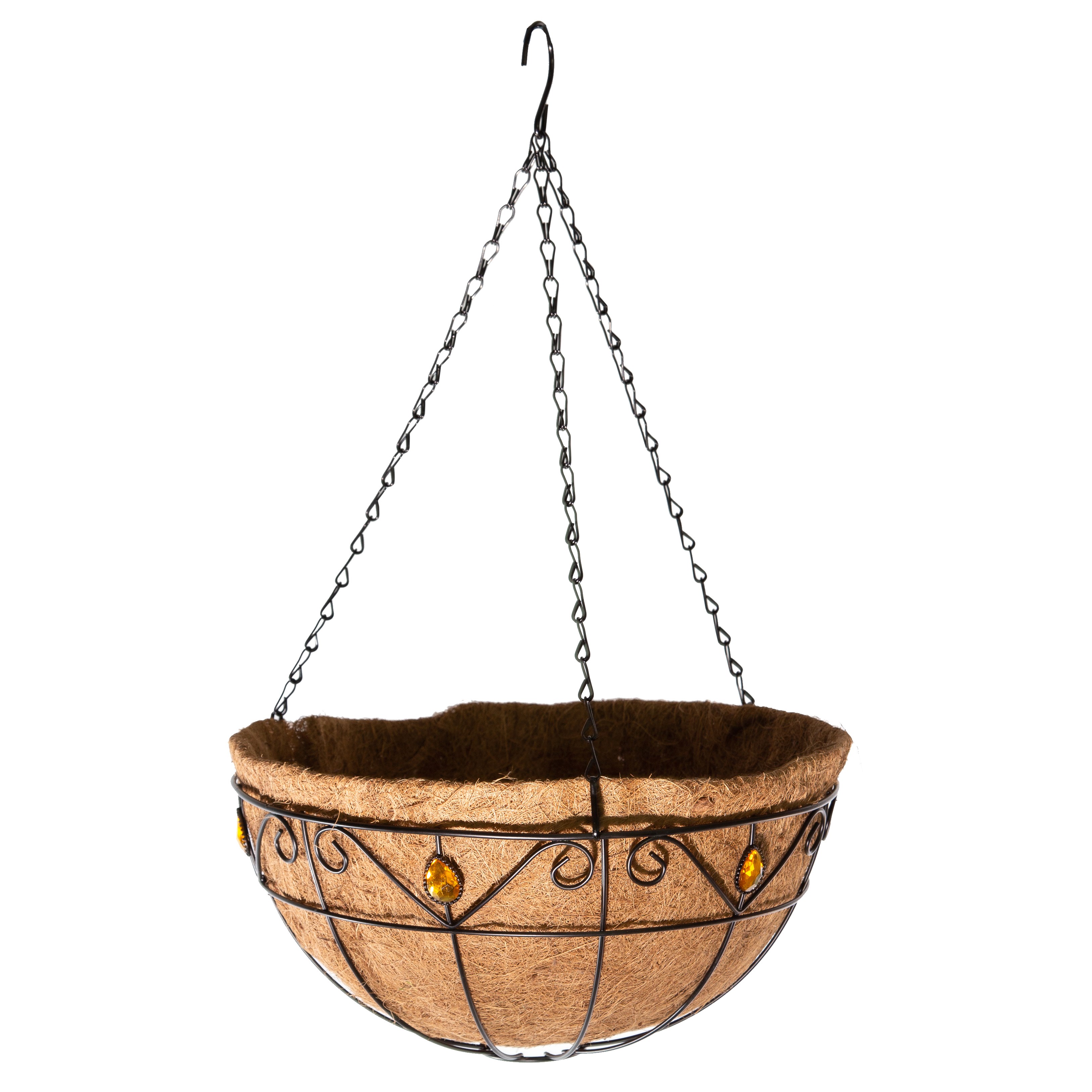 Gardener Select 14" Hanging Basket with Yellow Jewel Decoration & Chain Hanger — Single Unit