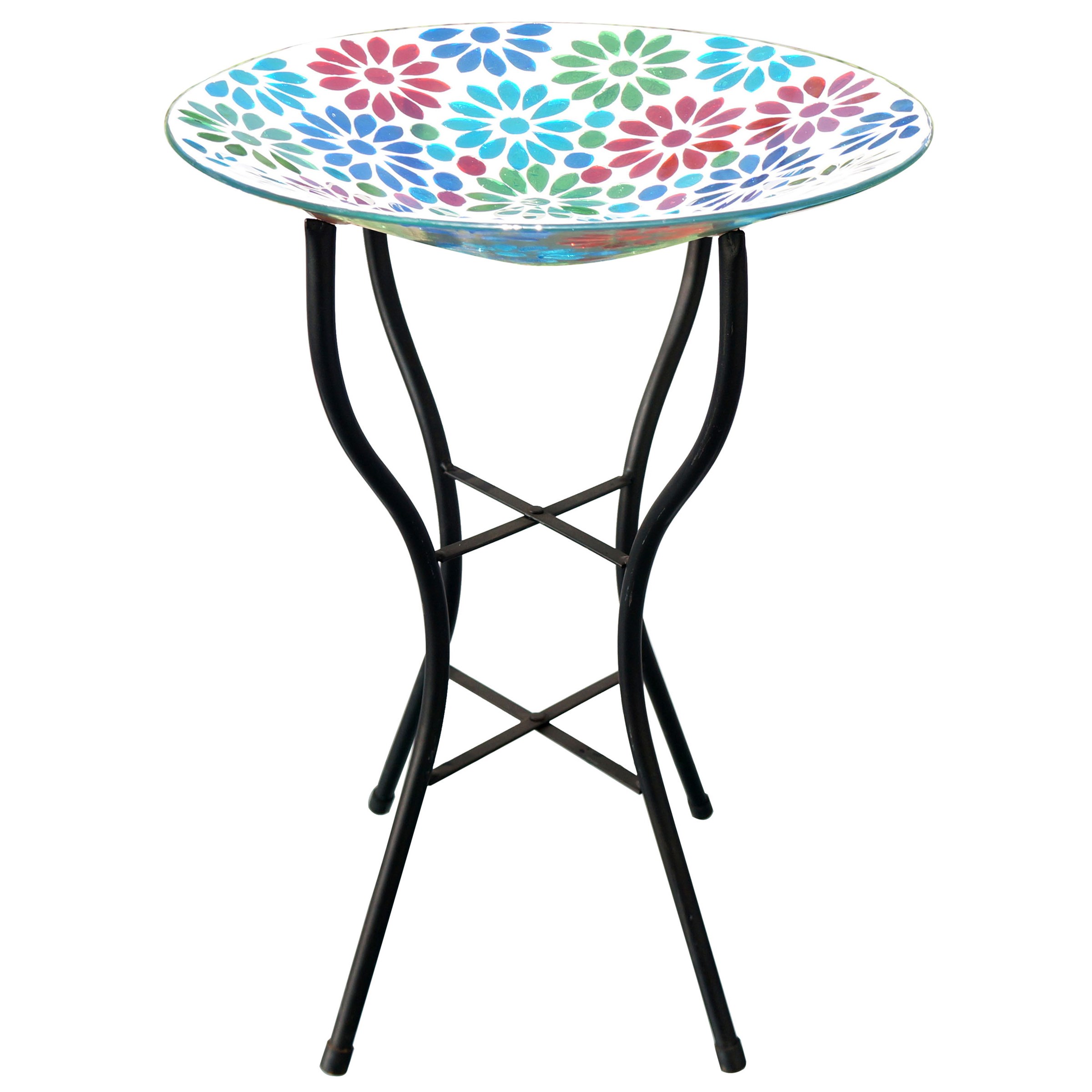 Gardener Select 14" Glass Birdbath Multicolor Flower Mosaic w/Stand — priced per each; minimum 3; multiples of 3