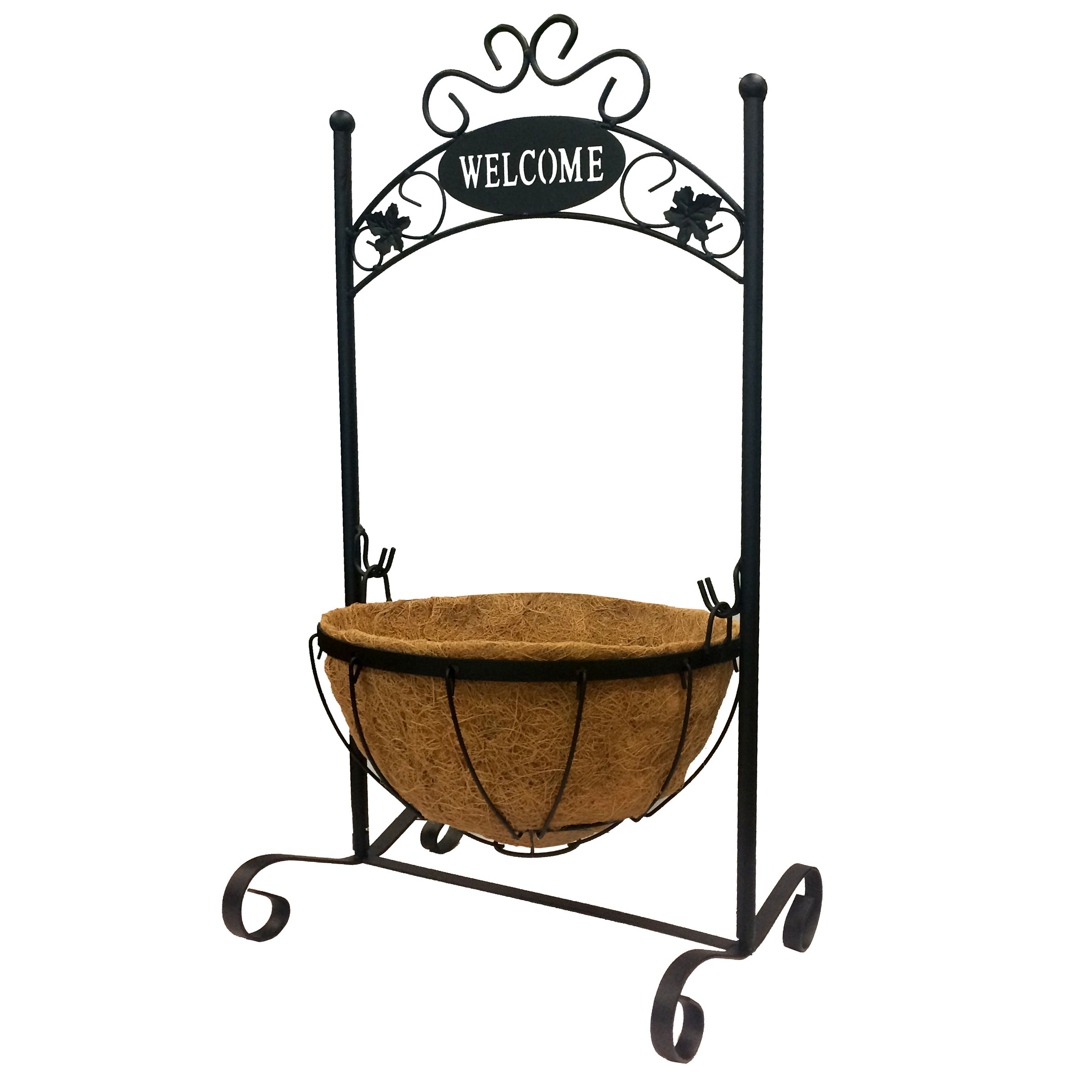 Gardener Select 26" Black Welcome Planter Stand with Basket 14"wx10"dx26"h — Single Unit