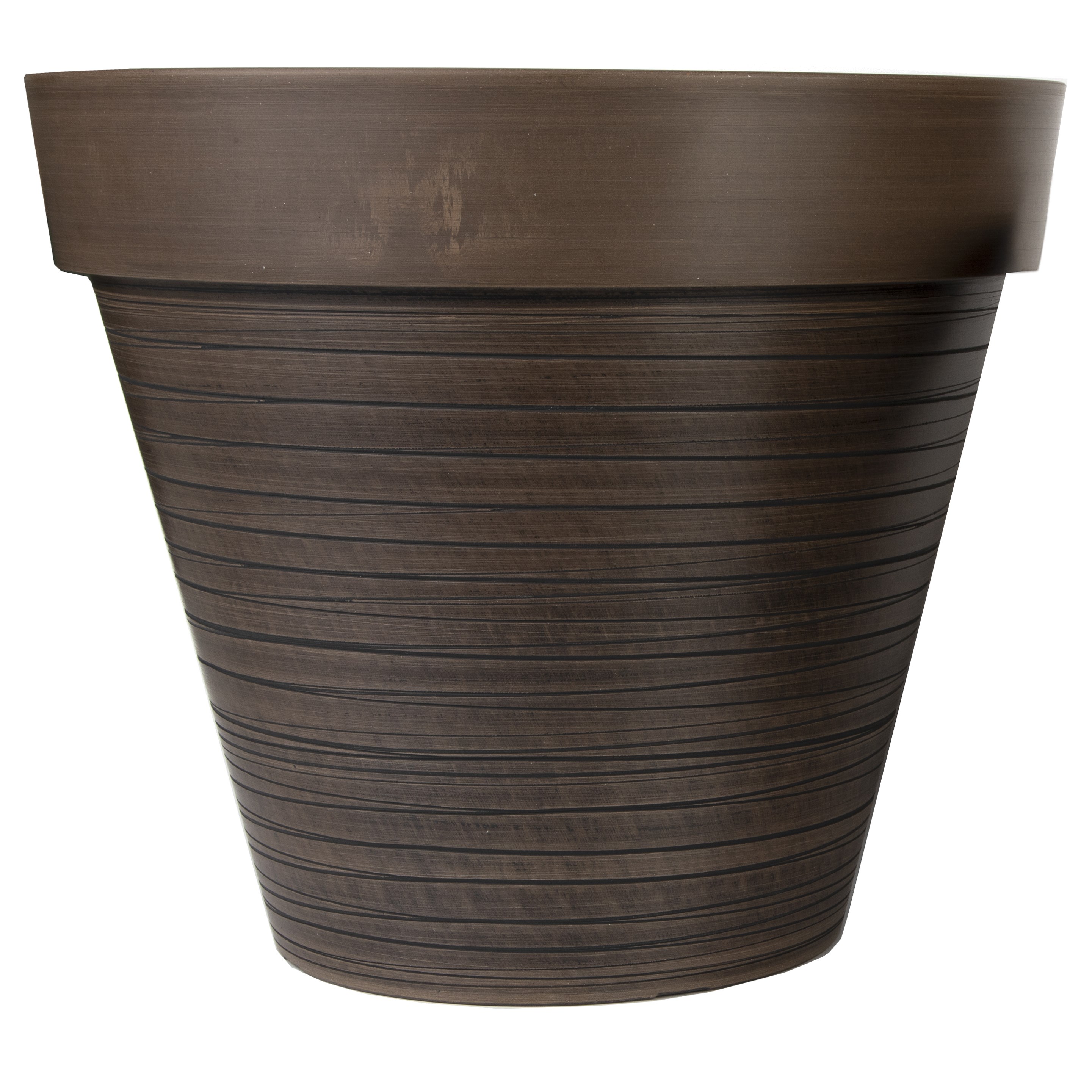 Gardener Select 14" Carved Finish with White Lines Chocolate Planter — priced per each; minimum 6; multiples of 6
