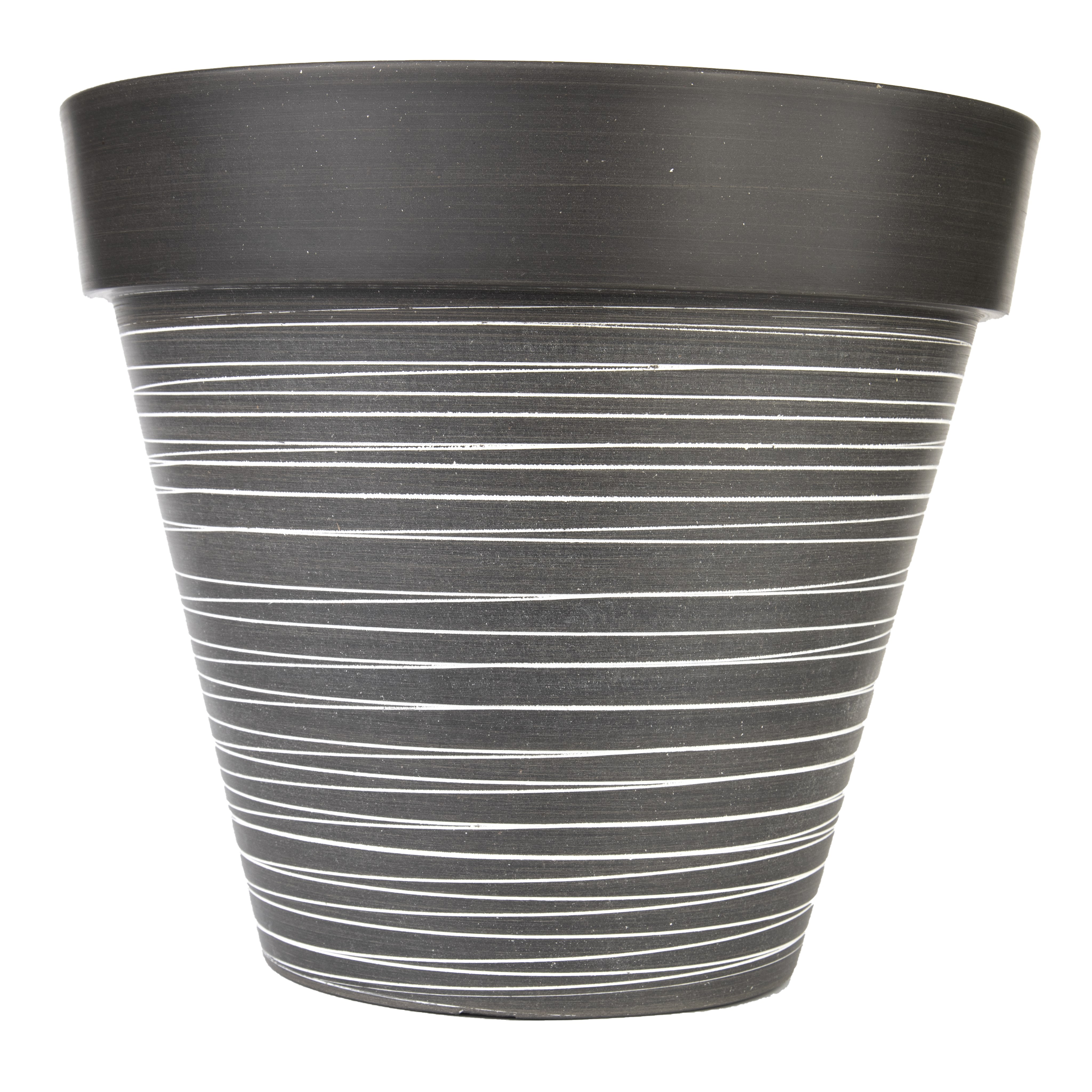 Gardener Select 14" Carved Finish with White Lines Light Grey Planter — priced per each; minimum 6; multiples of 6