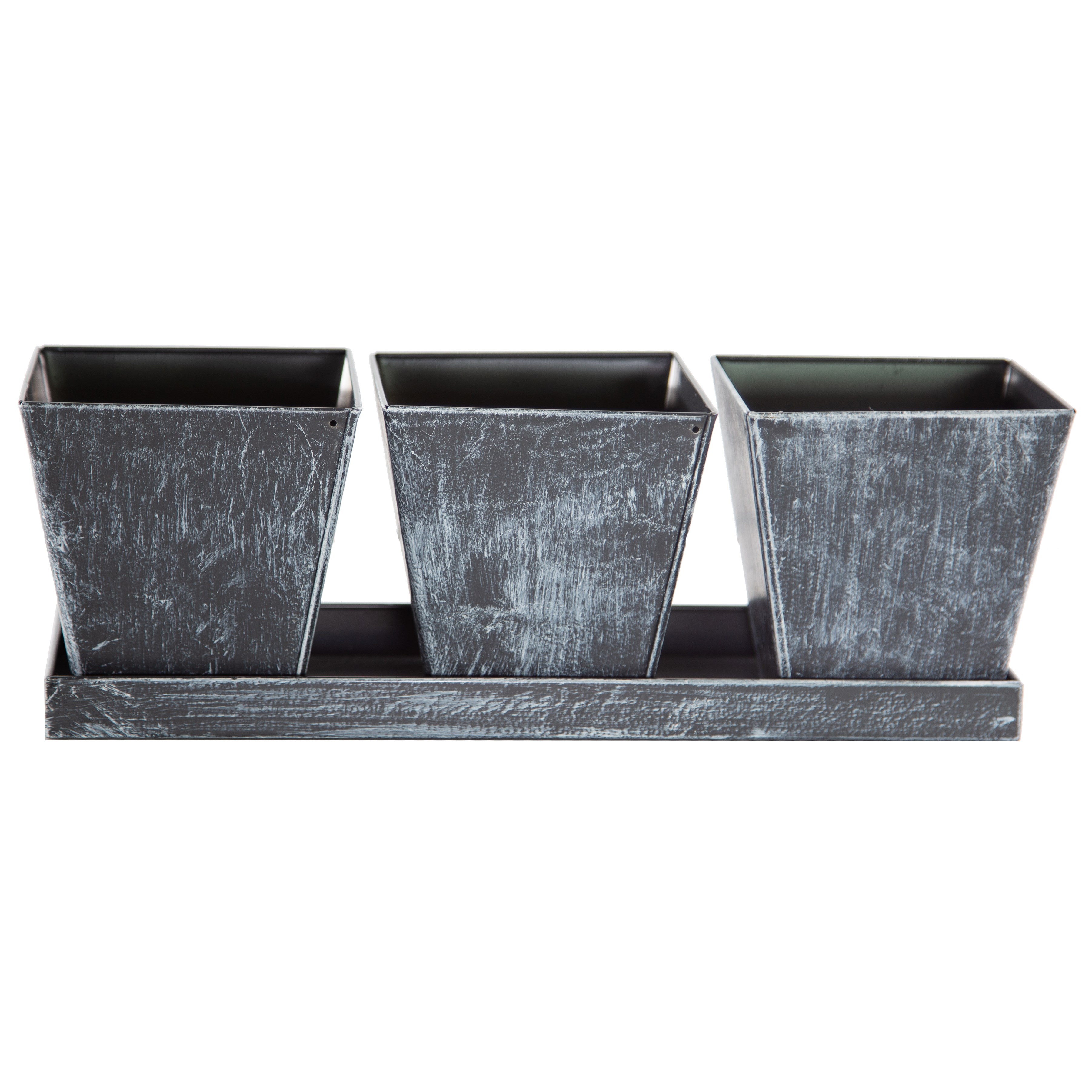 Gardener Select 3 Square Pots with Tray Antique Black 12"x4"x4.1" — Single Unit