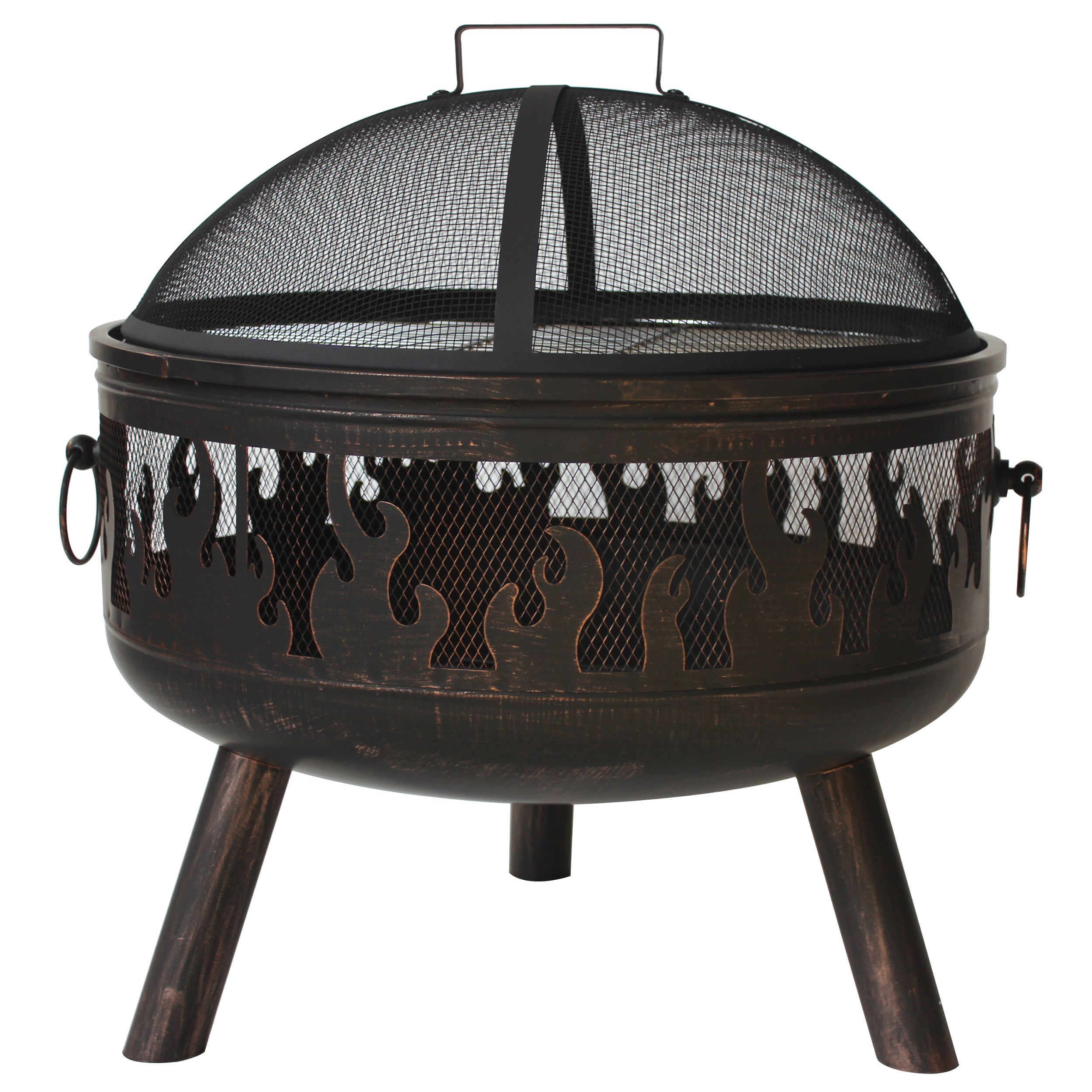 Gardener Select 26" Wild Fire Flame Fire Pit Antique Bronze.8mm Steel with Galvanized Cooking Grid, Mesh Cover & Poker