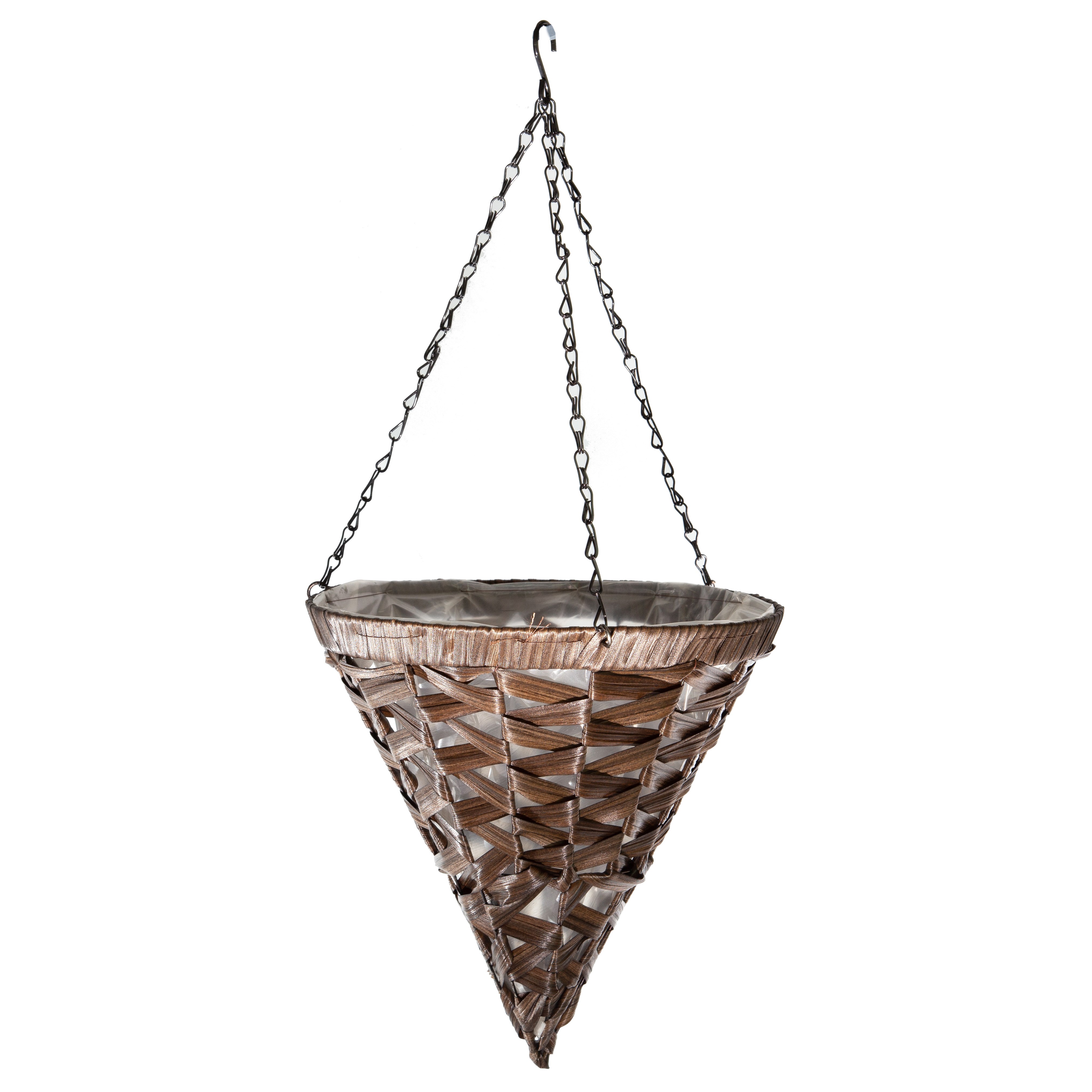 Gardener Select 14" Hanging Basket Cone Coffee Wicker 3 Strand Hanger — Single Unit